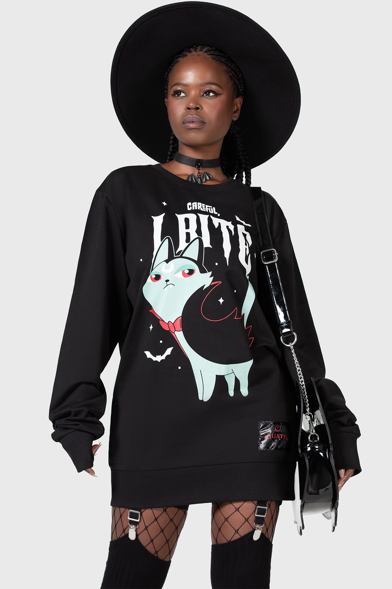 Killstar Cat Spat Graphic Sweatshirt - "Careful I Bite" Design