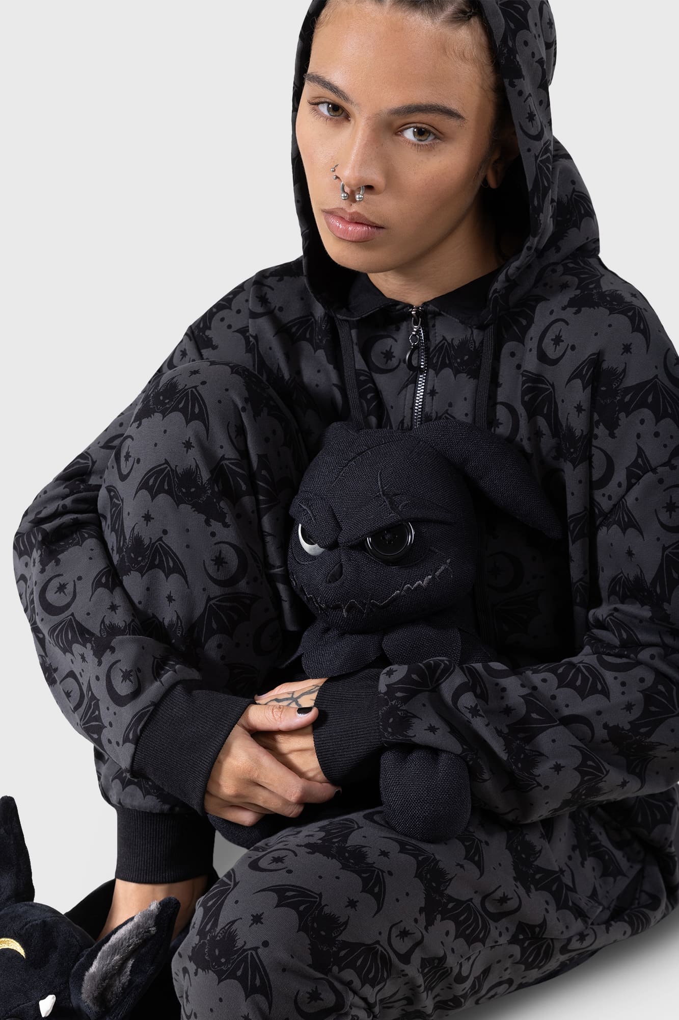 Killstar Cosmic Bat Hooded Onesie - Soft Cotton Pajamas