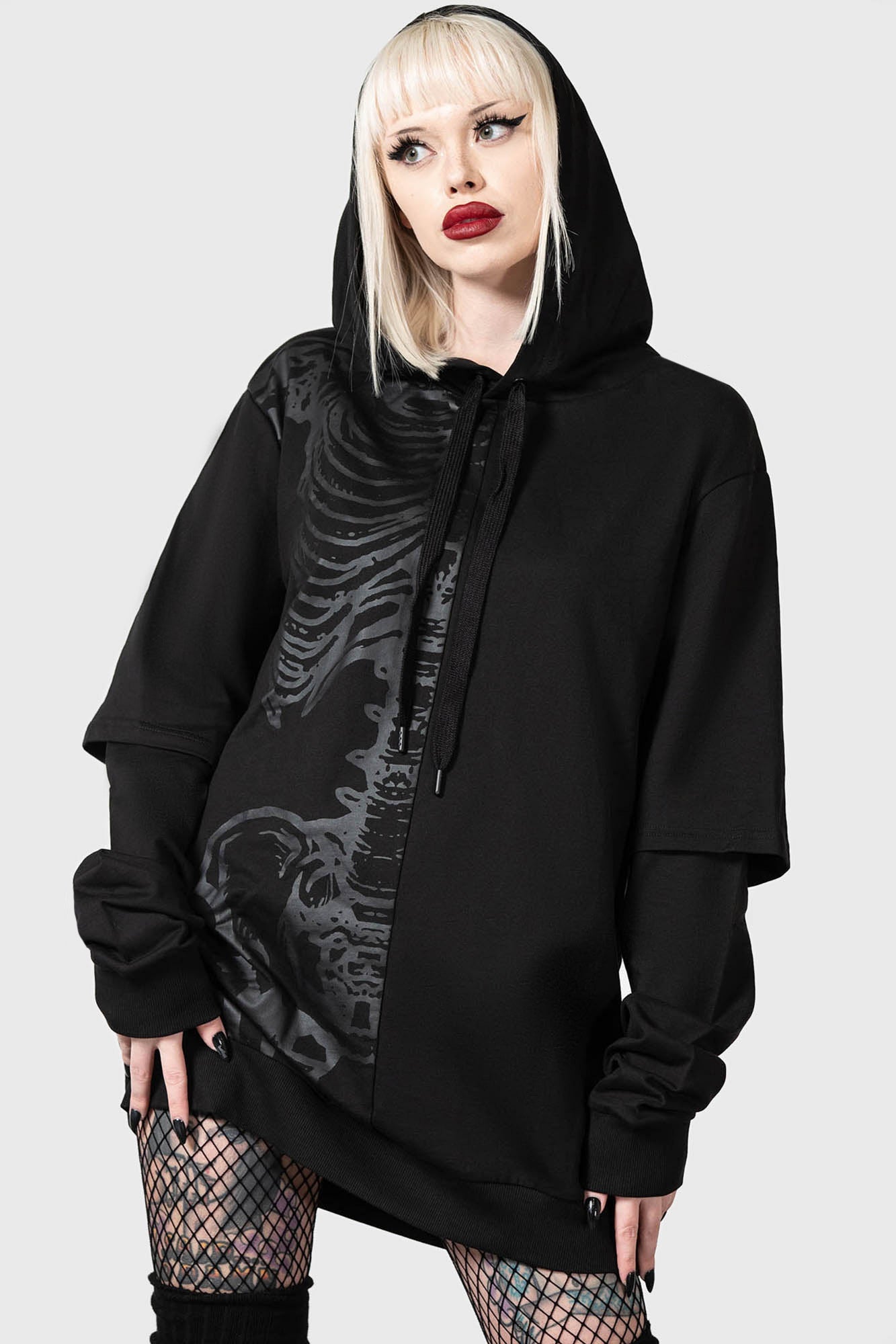 Killstar Bad2the Black Cotton Hoodie with Drawstring