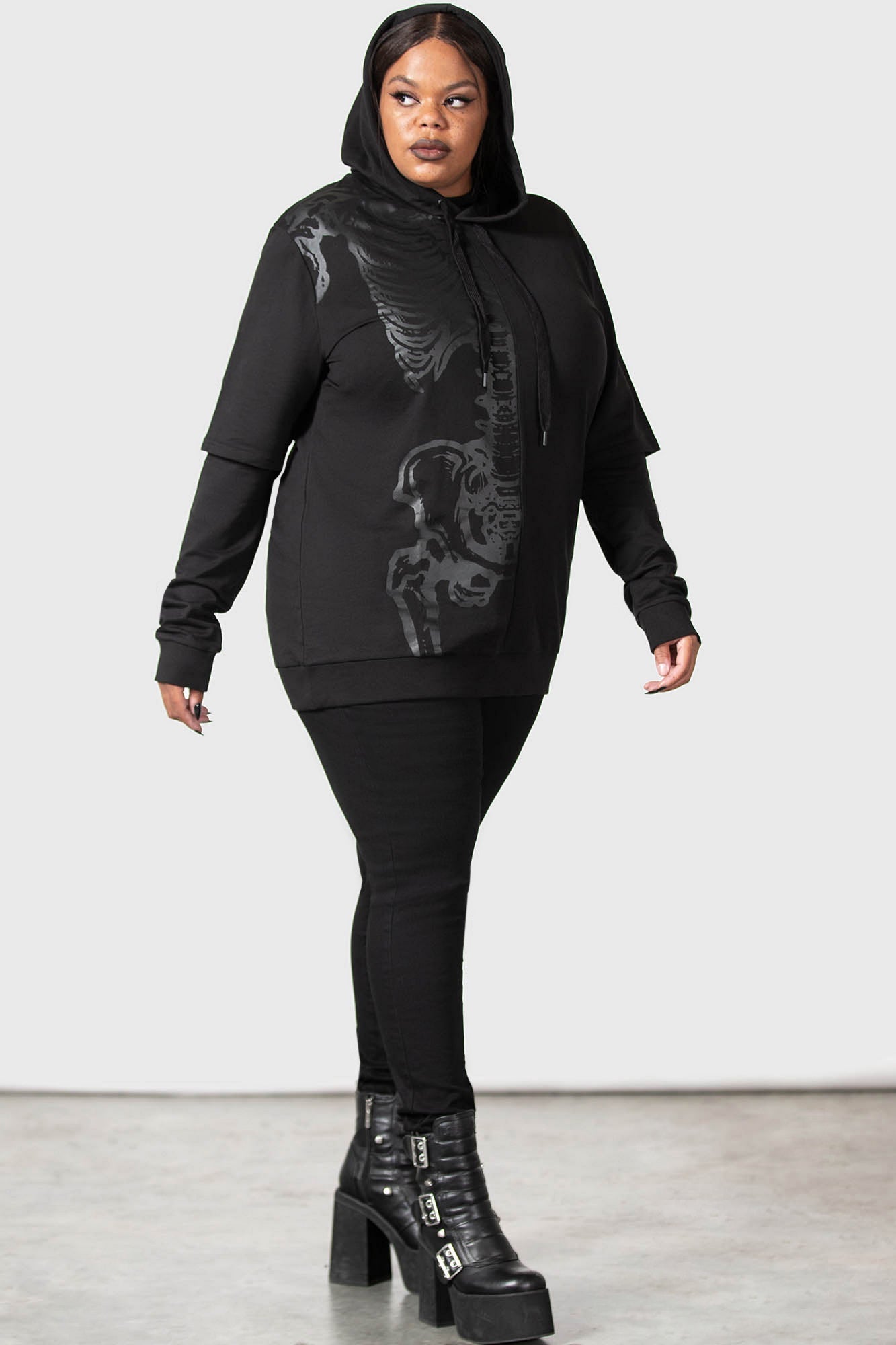Killstar Bad2the Black Cotton Hoodie with Drawstring