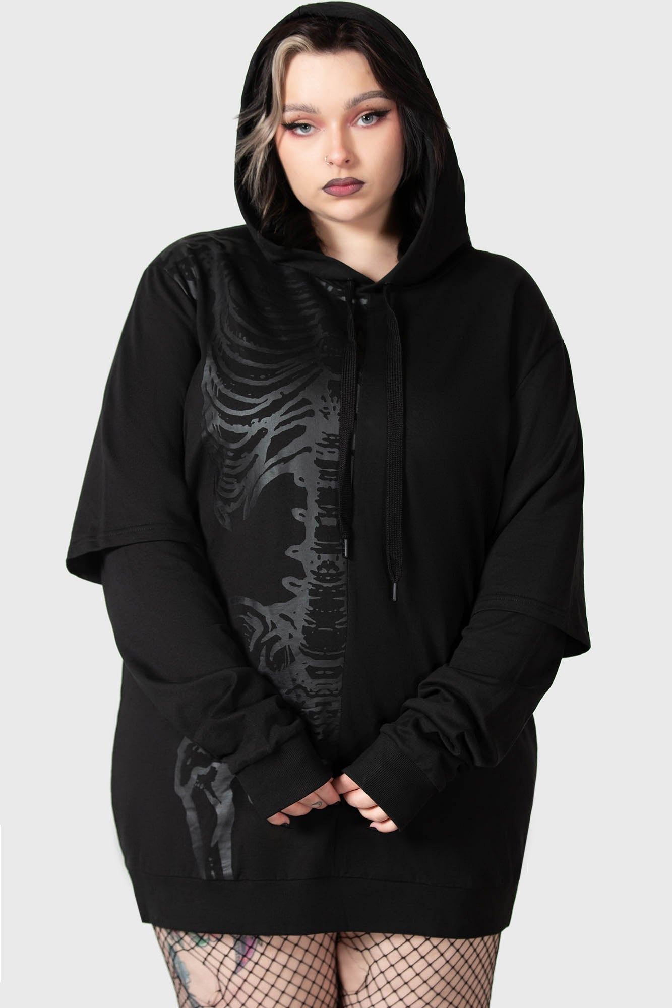 Killstar Bad2the Black Cotton Hoodie with Drawstring