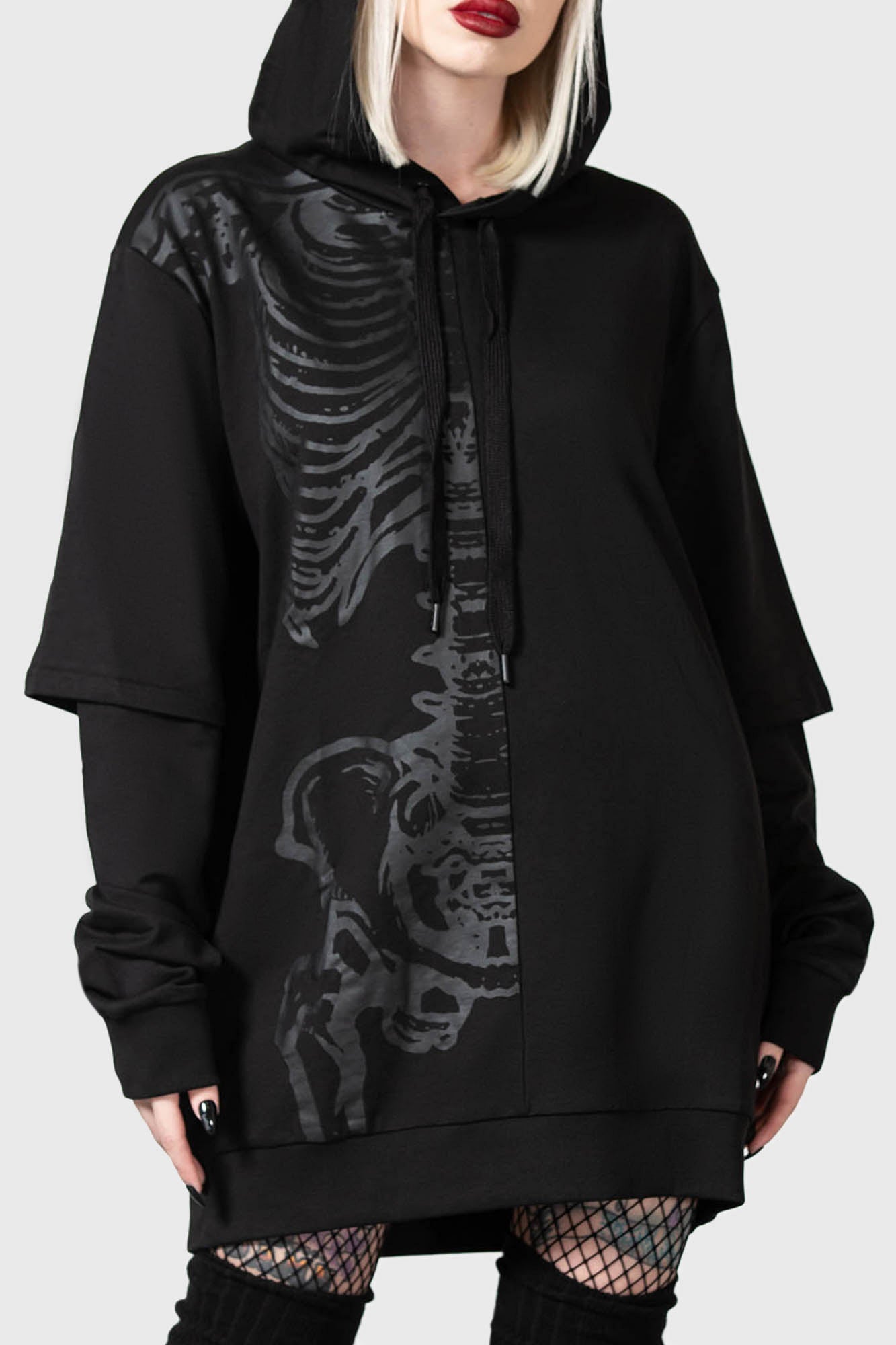 Killstar Bad2the Black Cotton Hoodie with Drawstring
