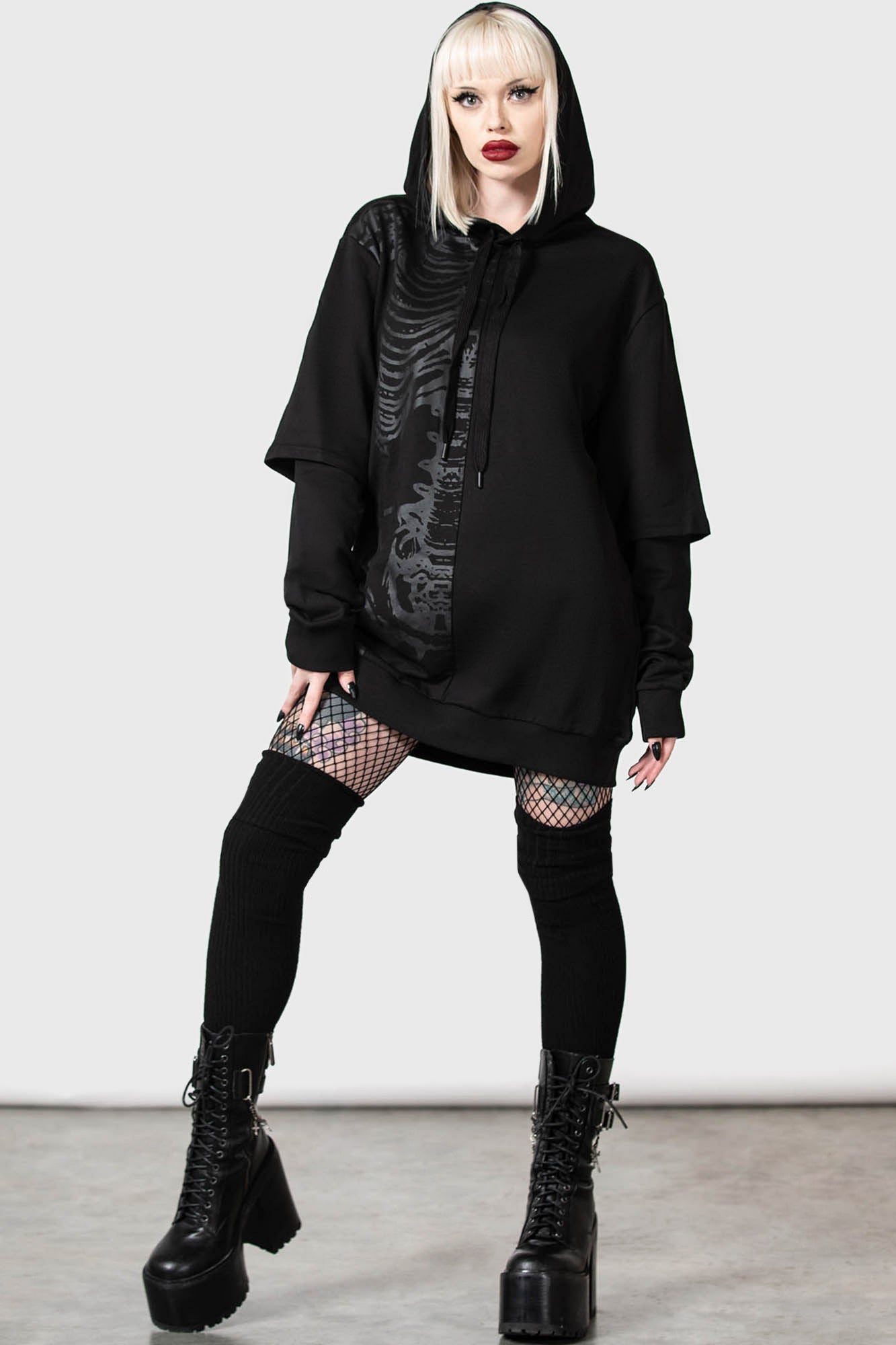 Killstar Bad2the Black Cotton Hoodie with Drawstring