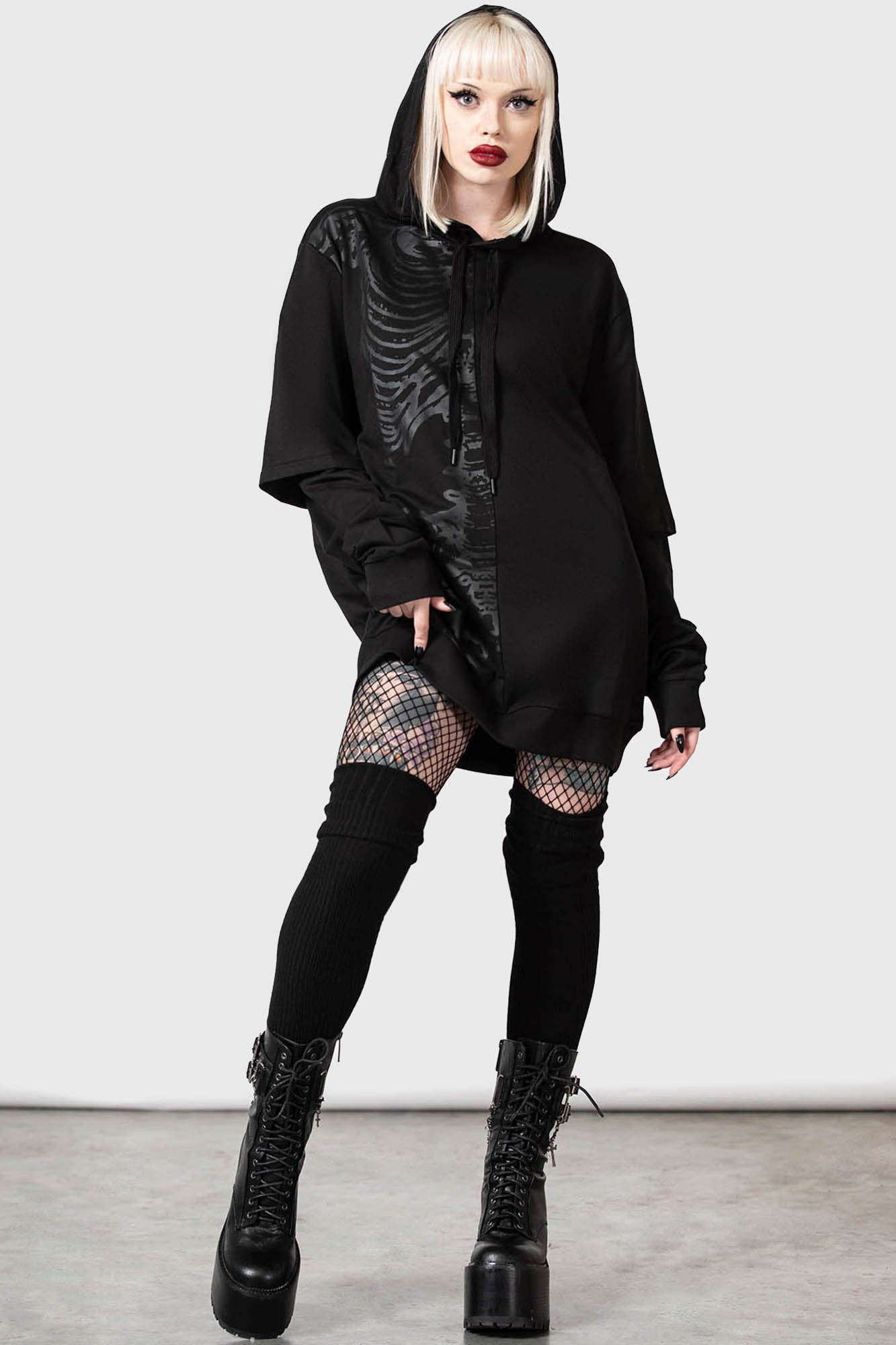 Killstar Bad2the Black Cotton Hoodie with Drawstring