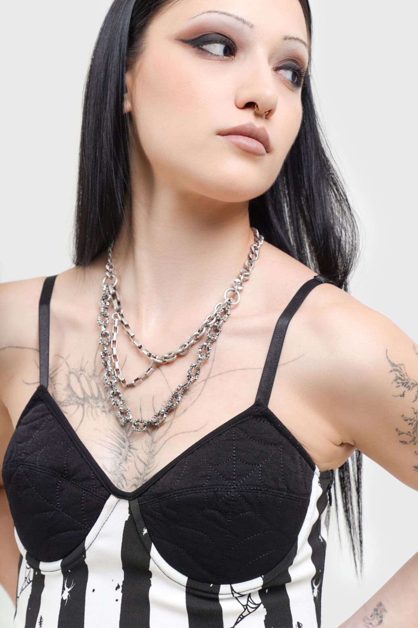 Killstar Distressed Stripe Mini Bodycon Dress with Spider Details