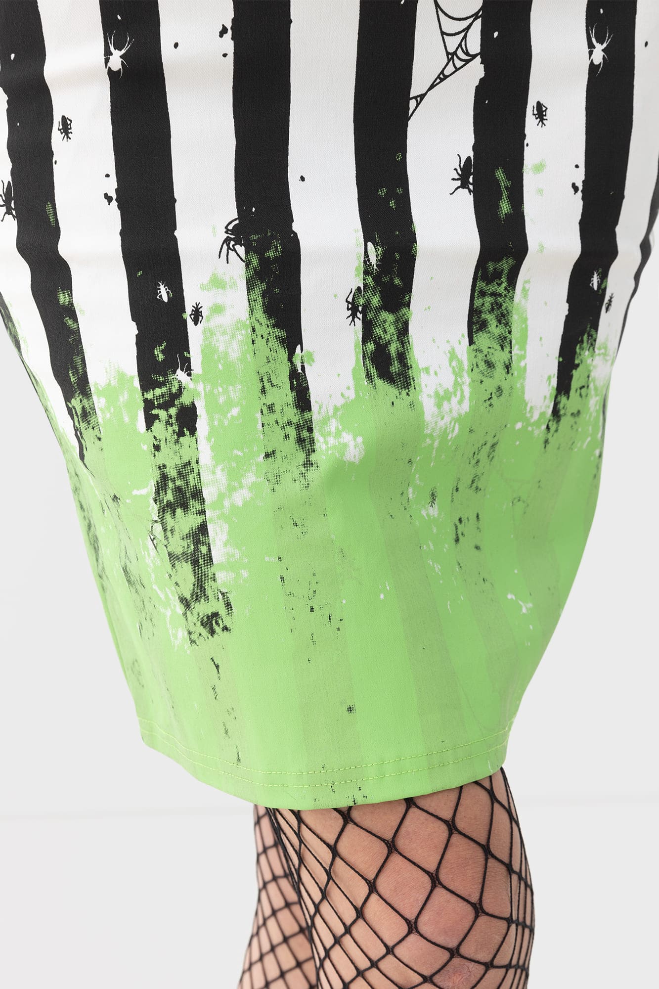 Killstar Distressed Stripe Mini Bodycon Dress with Spider Details