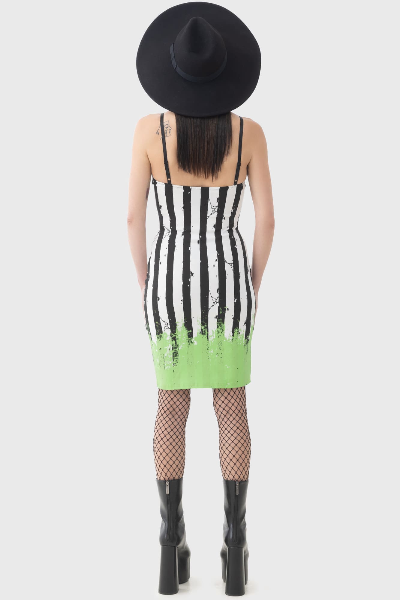 Killstar Distressed Stripe Mini Bodycon Dress with Spider Details