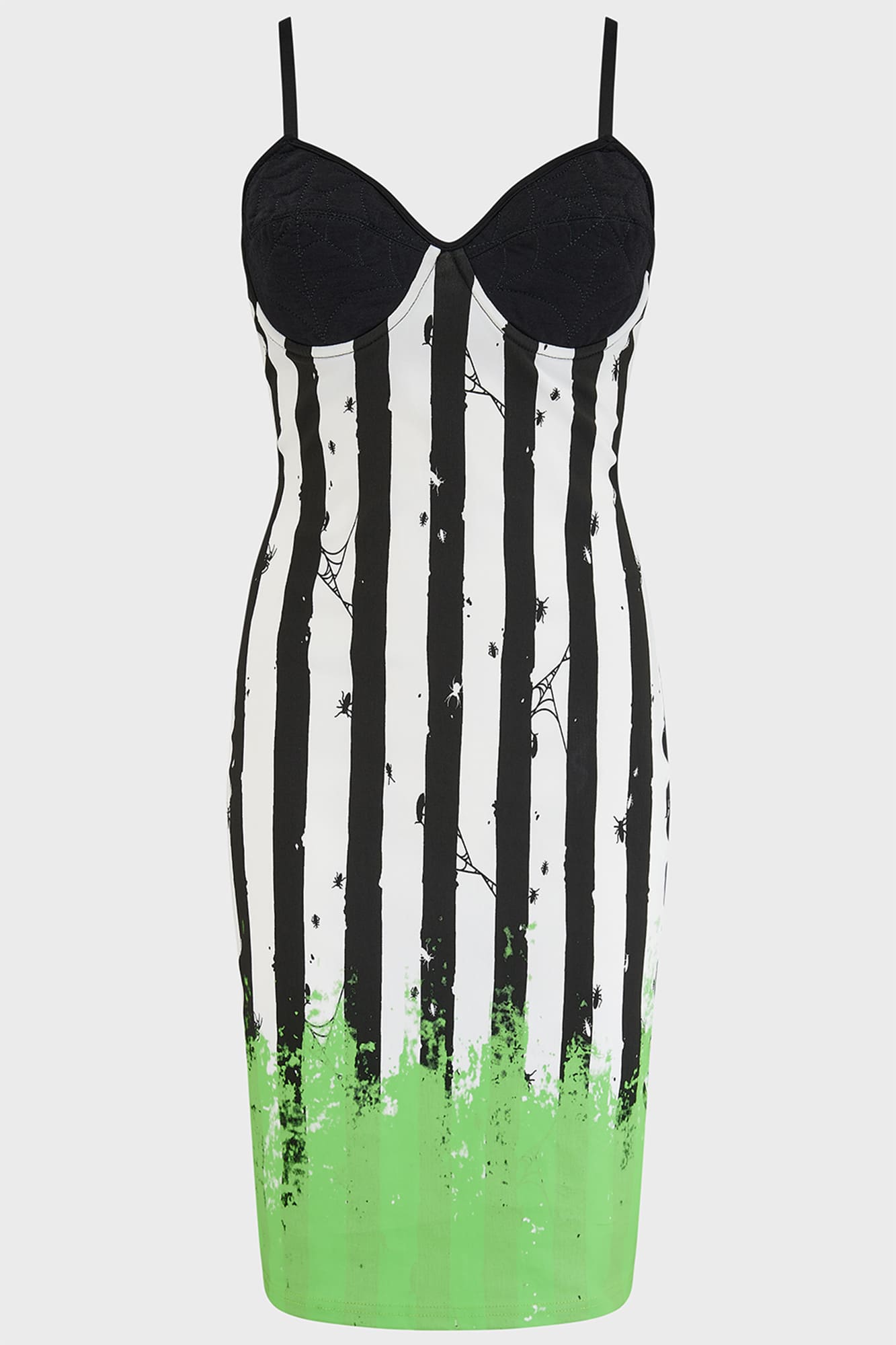 Killstar Distressed Stripe Mini Bodycon Dress with Spider Details