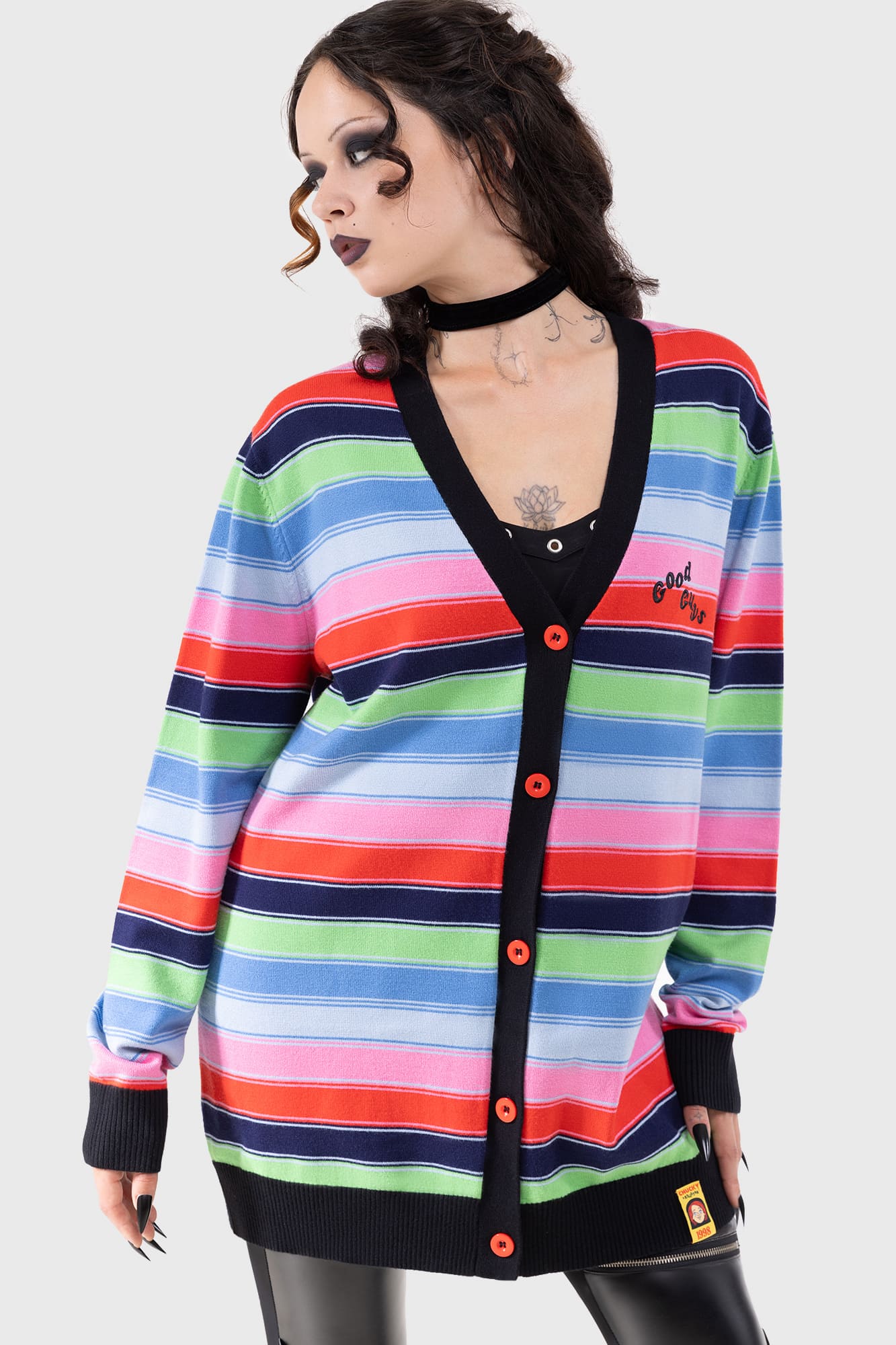 Killstar Good Guys Finish Last Knit Cardigan - Striped Design