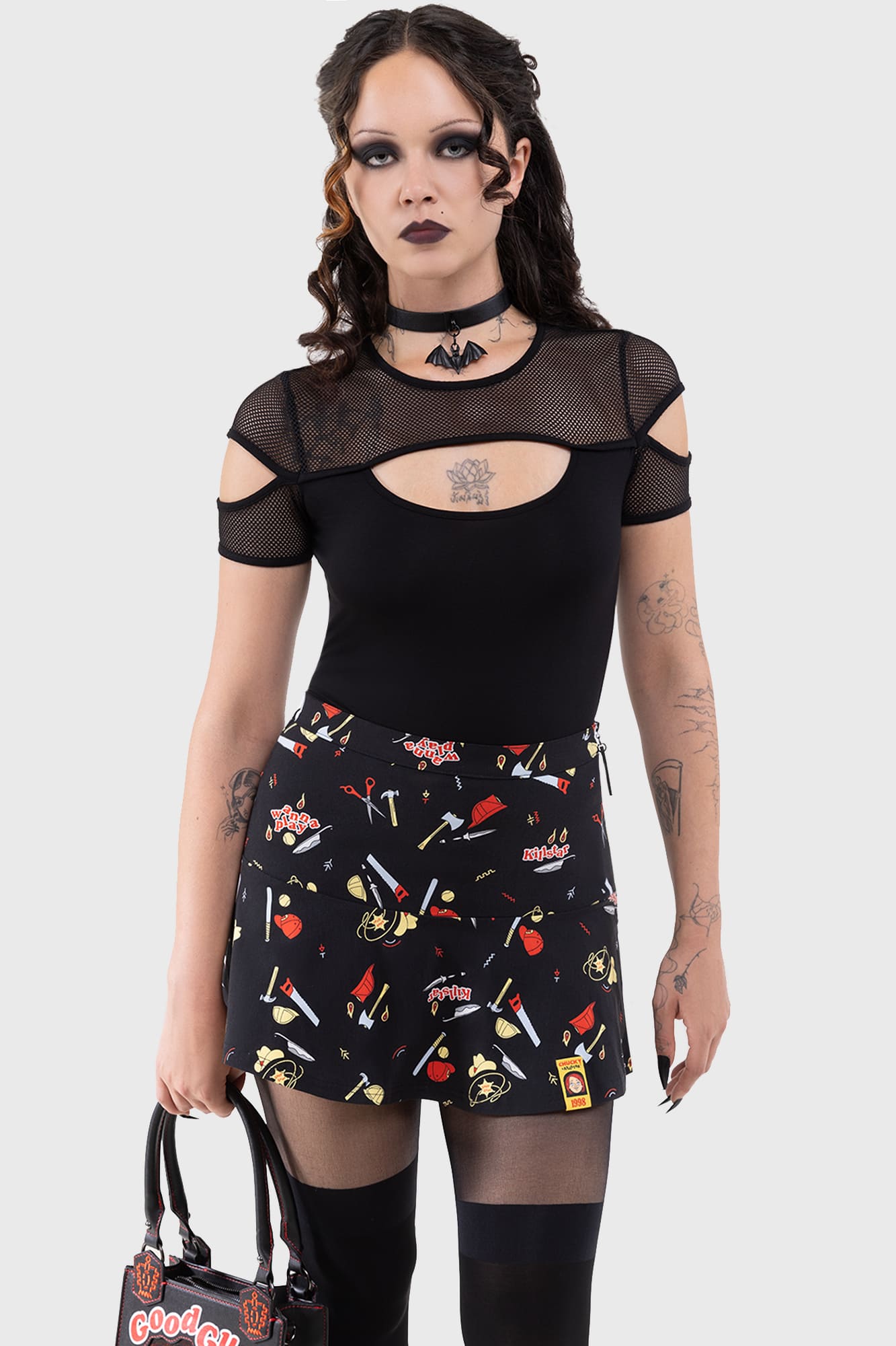 Killstar Chucky Mini Skirt with Knife Zip Puller