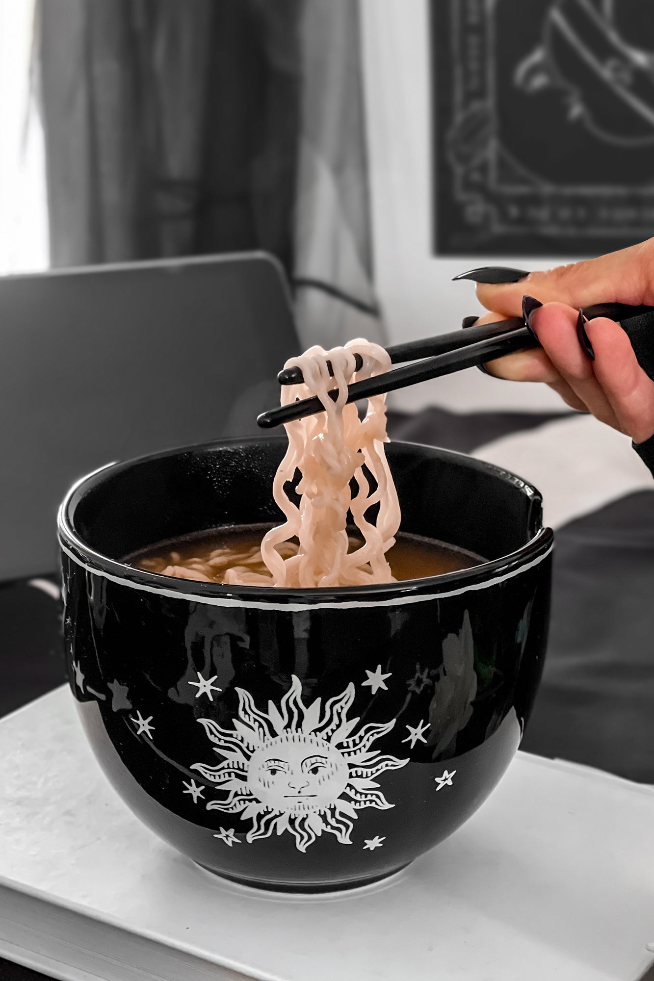 Killstar Cosmosis Black Ceramic Ramen Bowl Set with Chopsticks