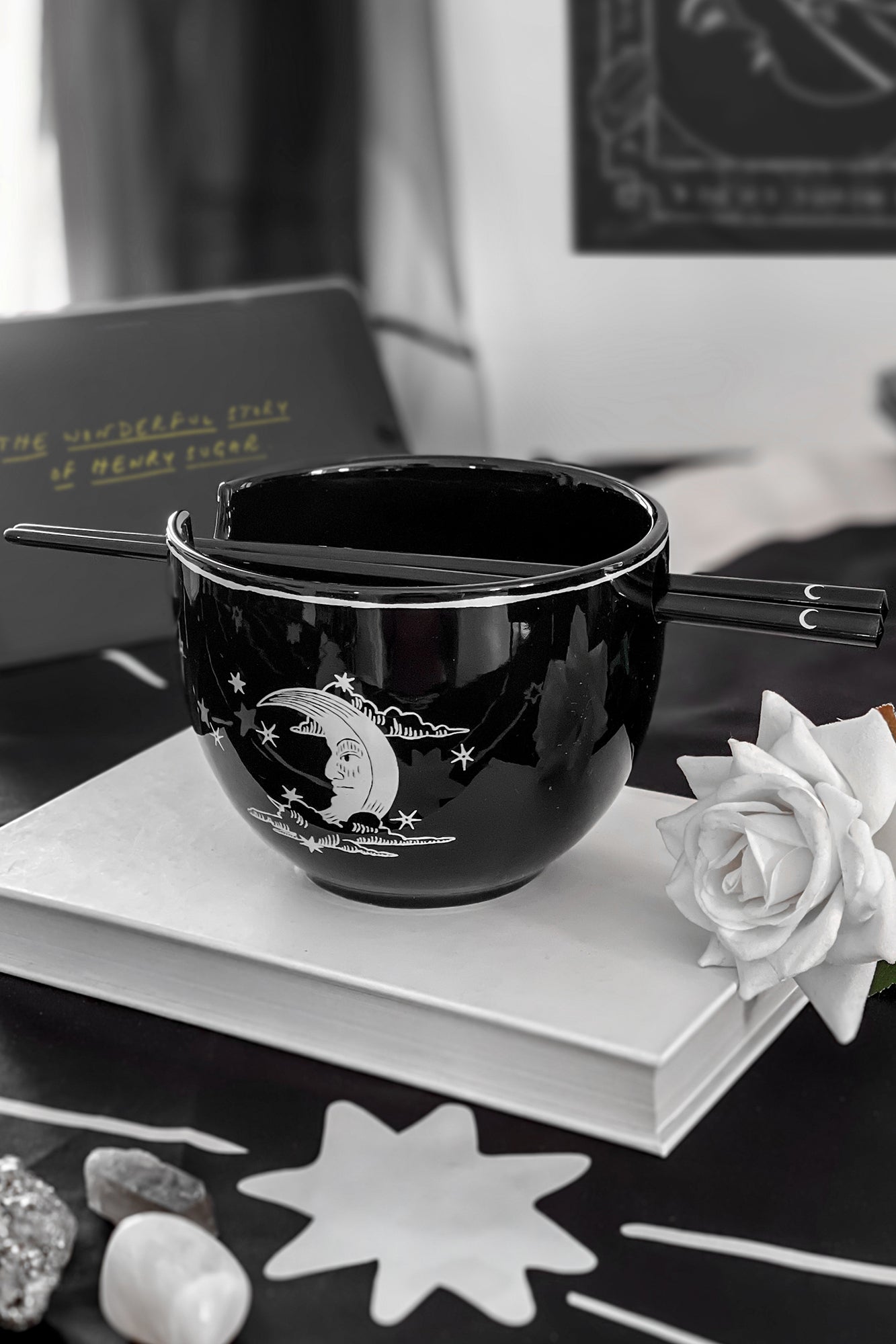 Killstar Cosmosis Black Ceramic Ramen Bowl Set with Chopsticks