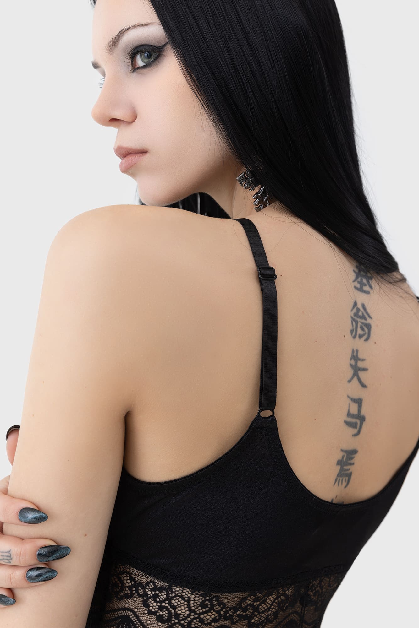 KILLSTAR Fiend Satin Slip Dress with Lace Panel