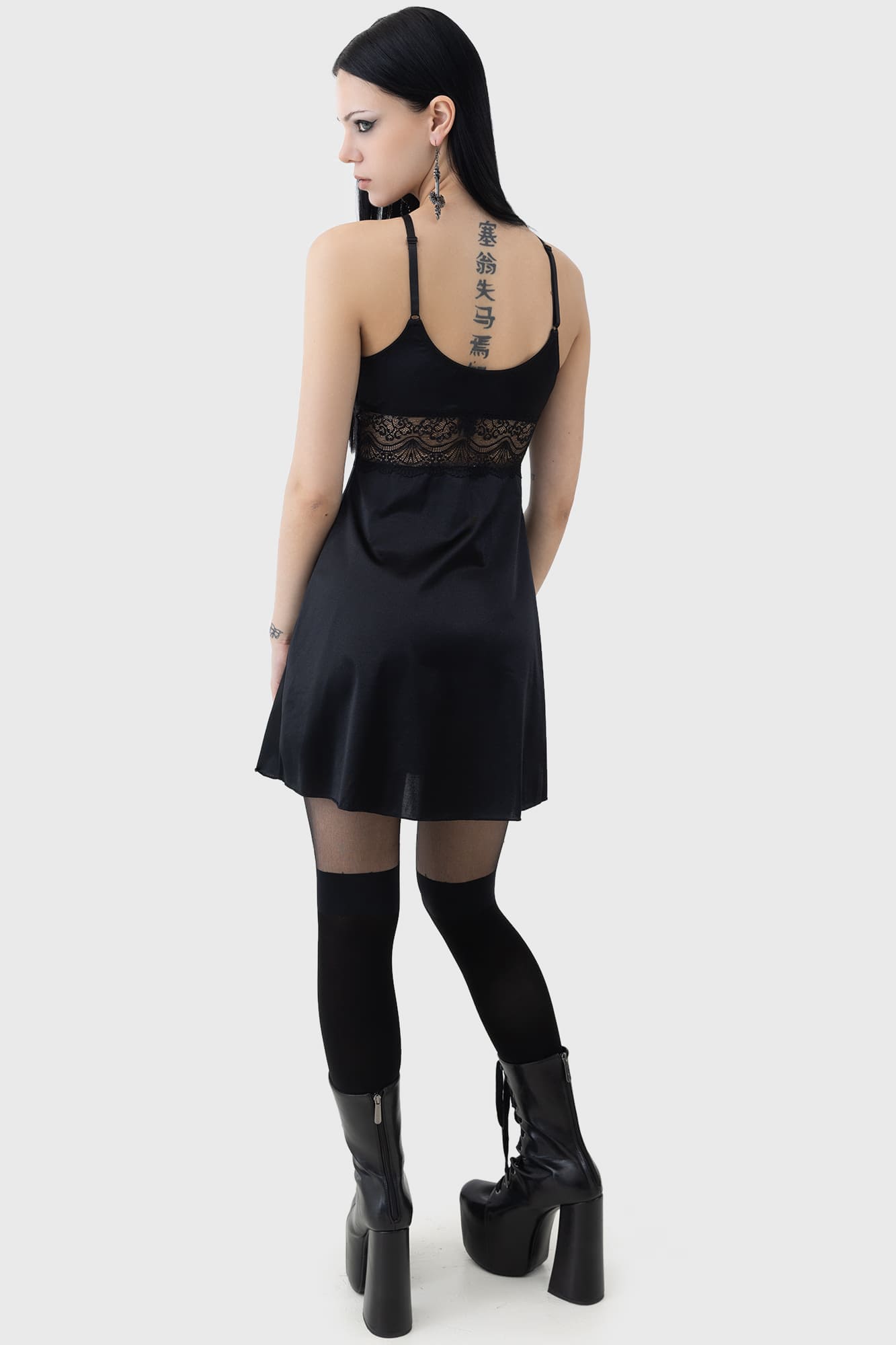 KILLSTAR Fiend Satin Slip Dress with Lace Panel