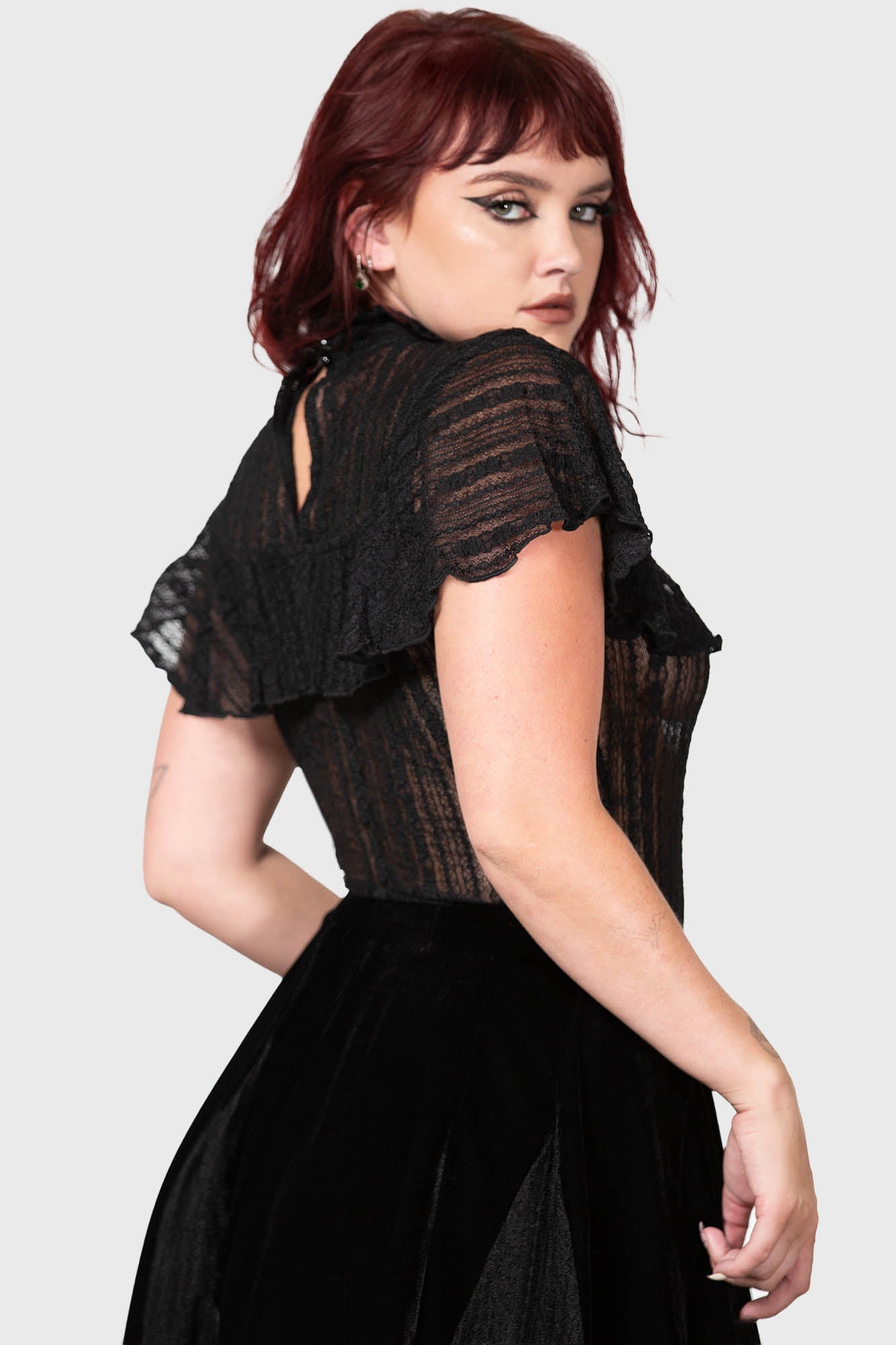 Killstar Atala's Night Lace Top - Sheer Fitted Gothic Blouse