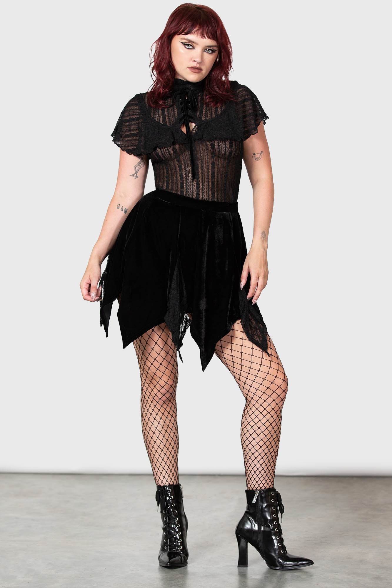Killstar Atala's Night Lace Top - Sheer Fitted Gothic Blouse
