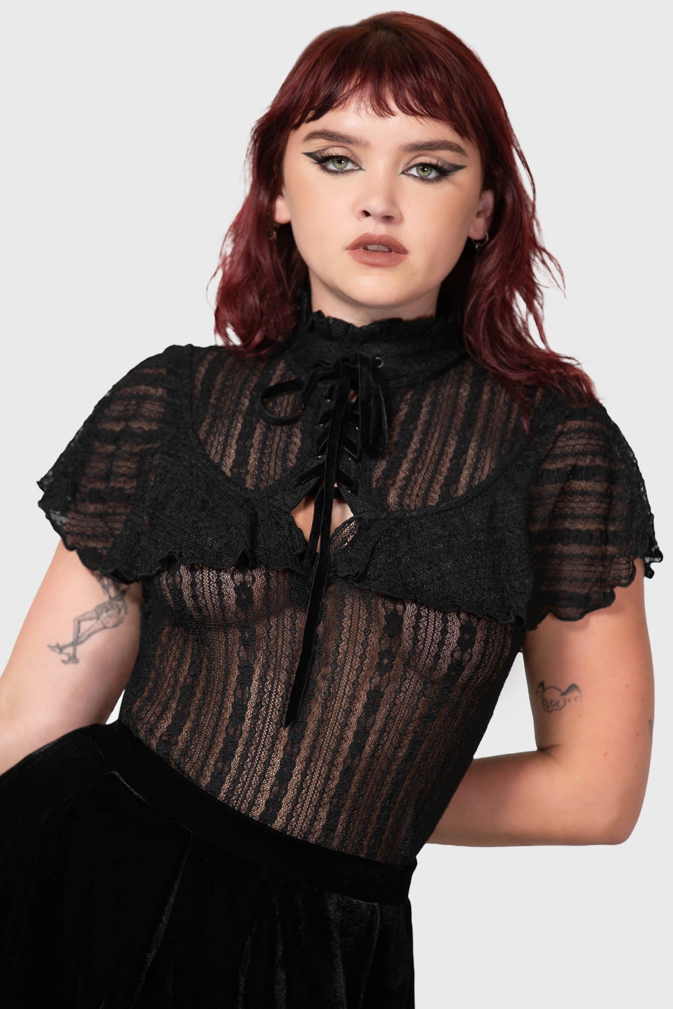 Killstar Atala's Night Lace Top - Sheer Fitted Gothic Blouse