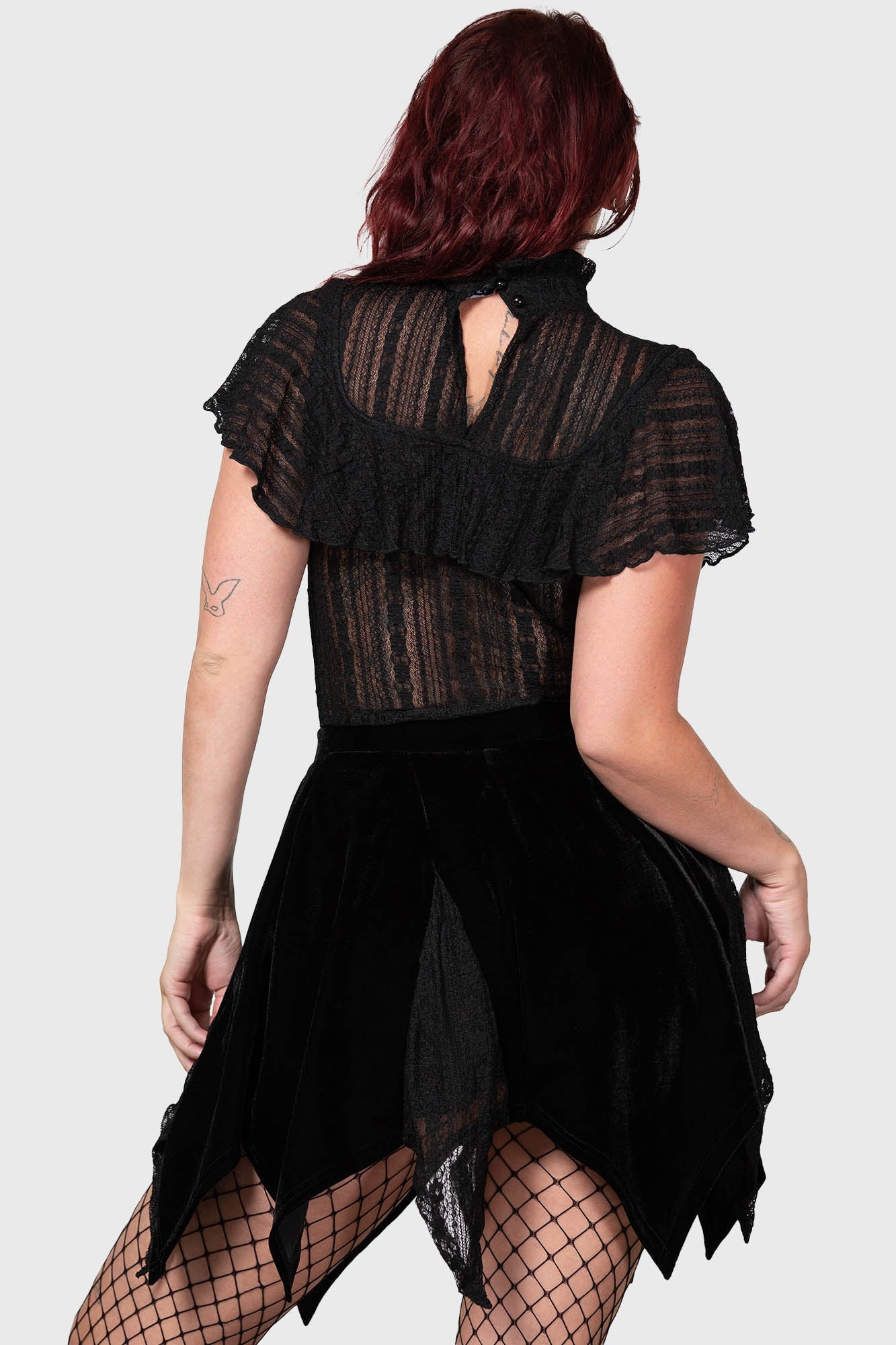 Killstar Atala's Night Lace Top - Sheer Fitted Gothic Blouse