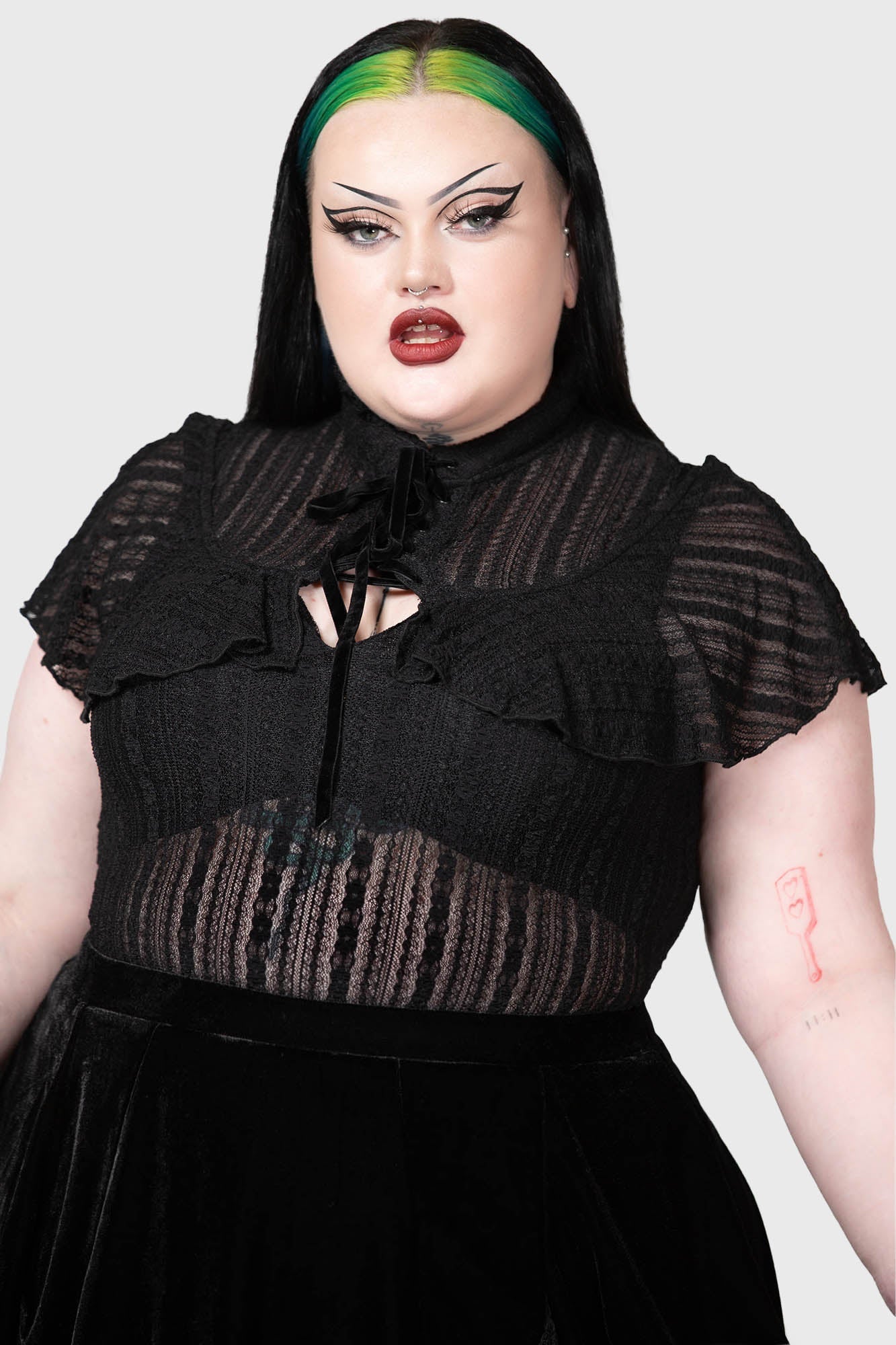 Killstar Atala's Night Lace Top - Sheer Fitted Gothic Blouse