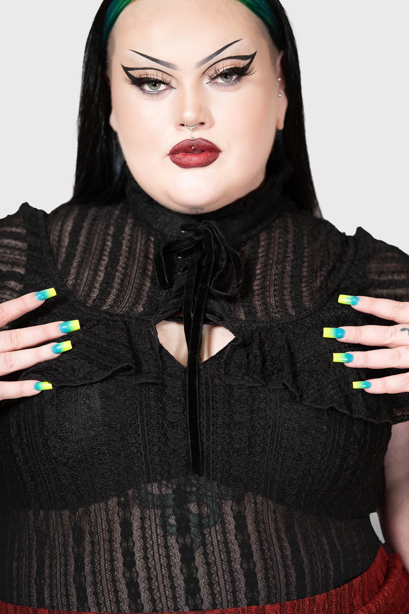 Killstar Atala's Night Lace Top - Sheer Fitted Gothic Blouse