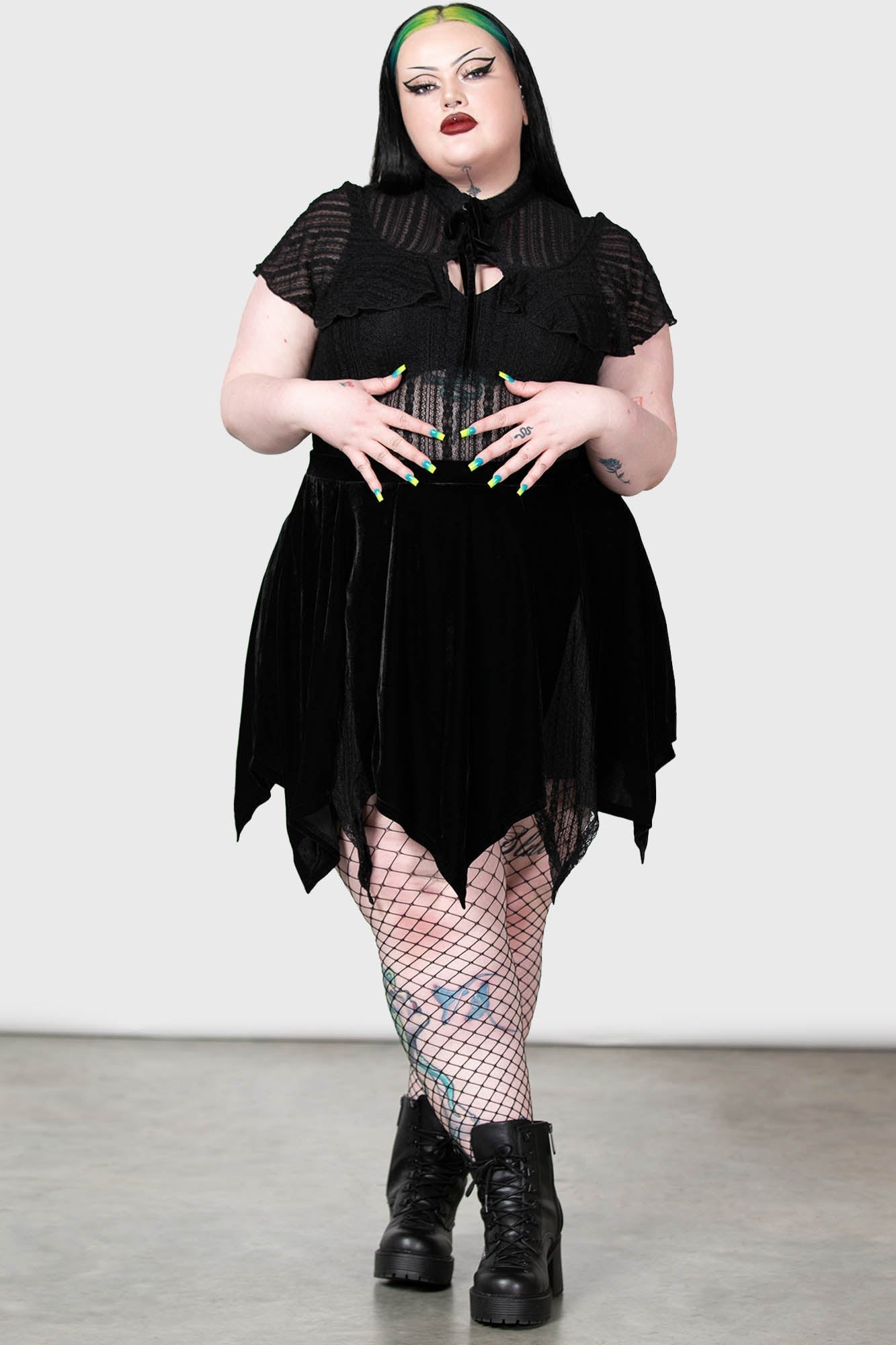 Killstar Atala's Night Lace Top - Sheer Fitted Gothic Blouse