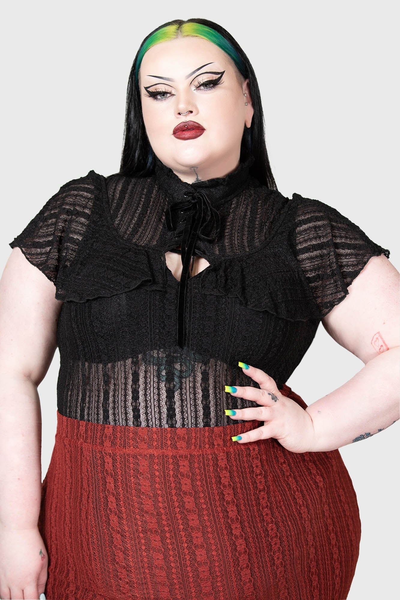 Killstar Atala's Night Lace Top - Sheer Fitted Gothic Blouse