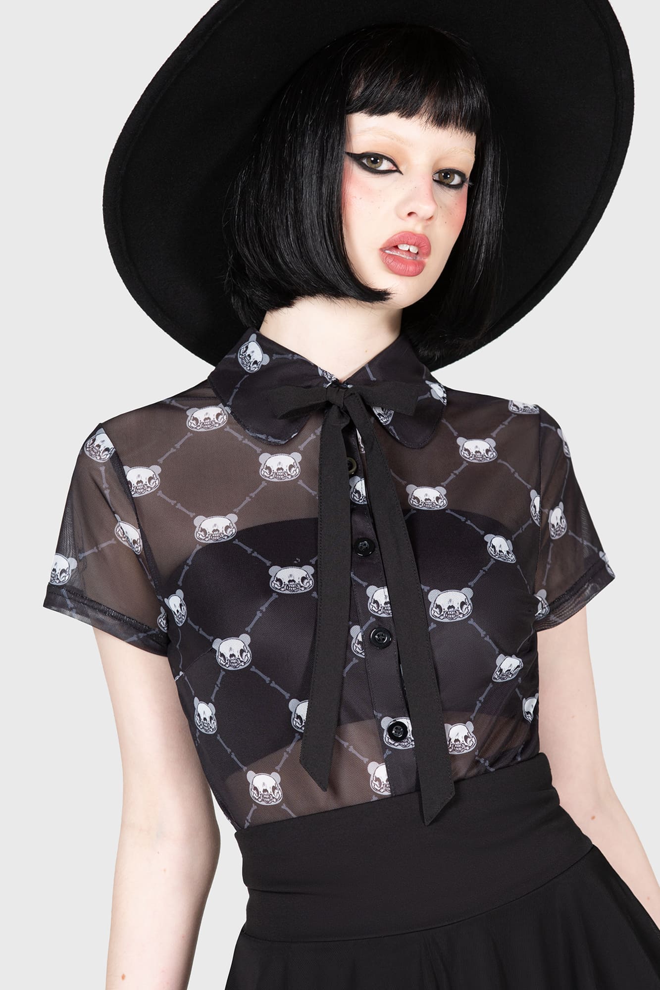 Goth Bear Bodysuit by Killstar - Mesh Gloomy Bear Print