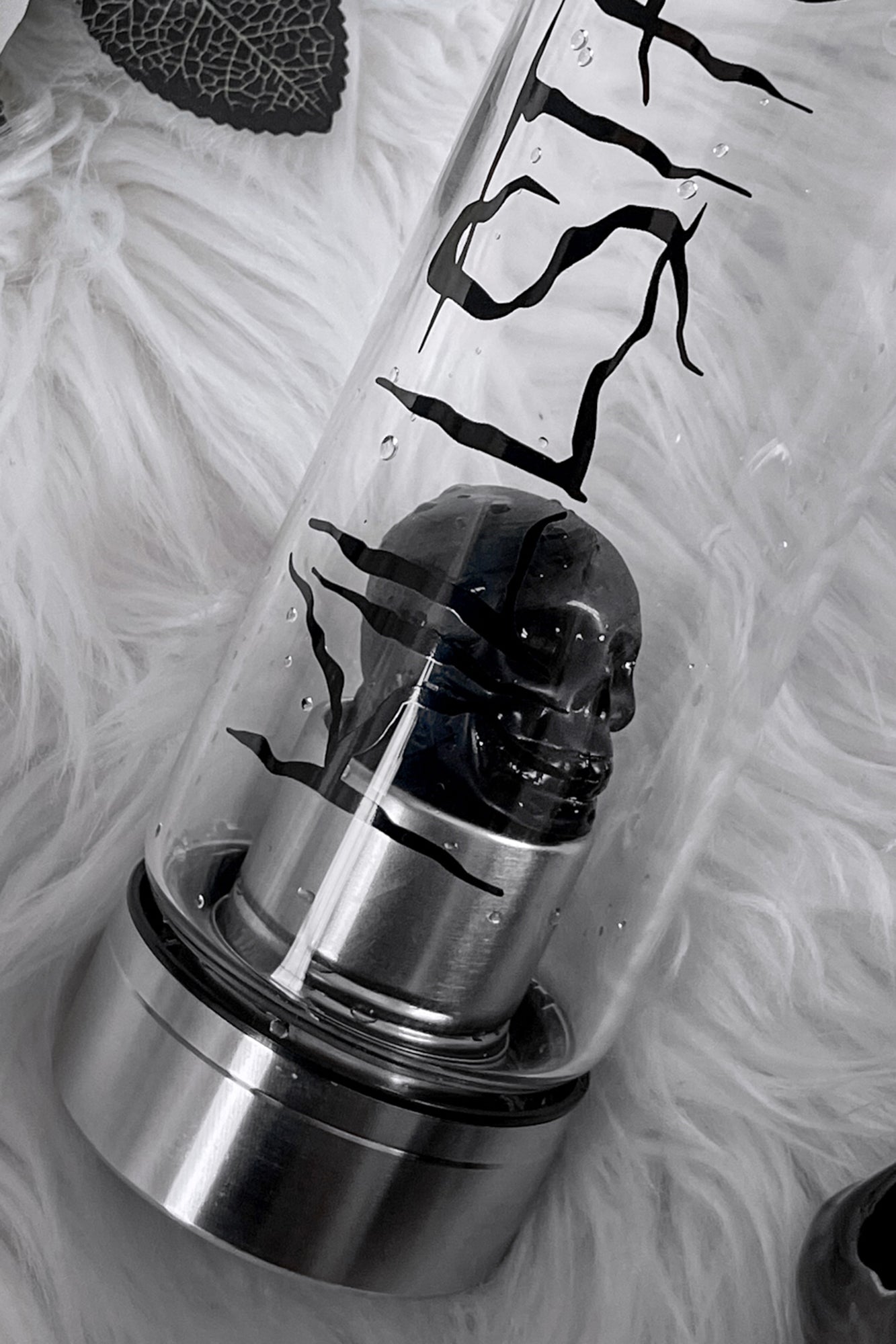 Killstar Black Obsidian Crystal Glass Water Bottle with Skull