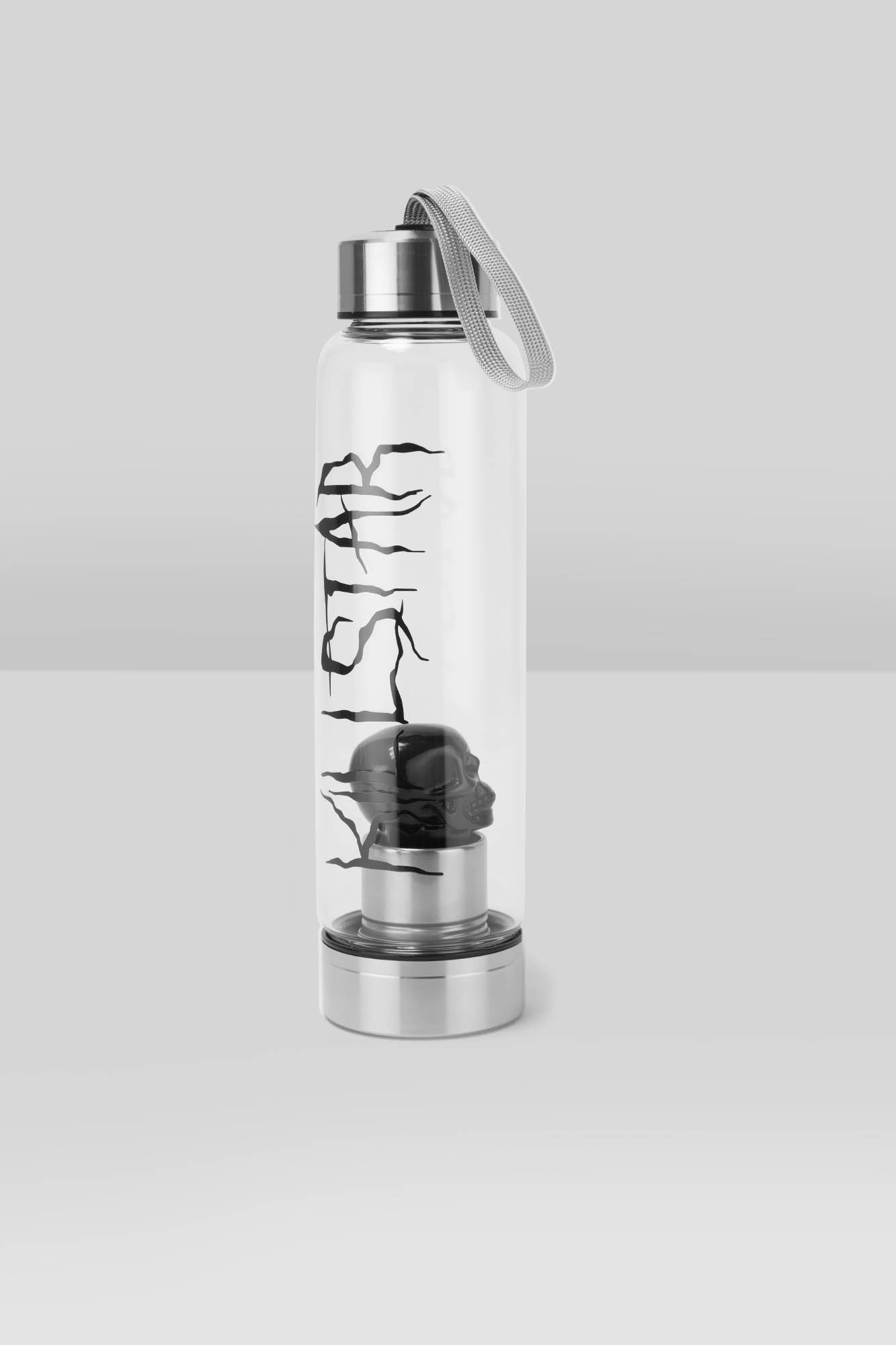 Killstar Black Obsidian Crystal Glass Water Bottle with Skull