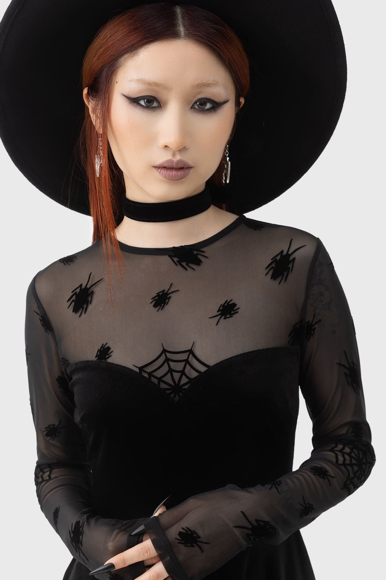 Beetlejuice Velvet Mini Dress with Mesh Sleeves - Killstar