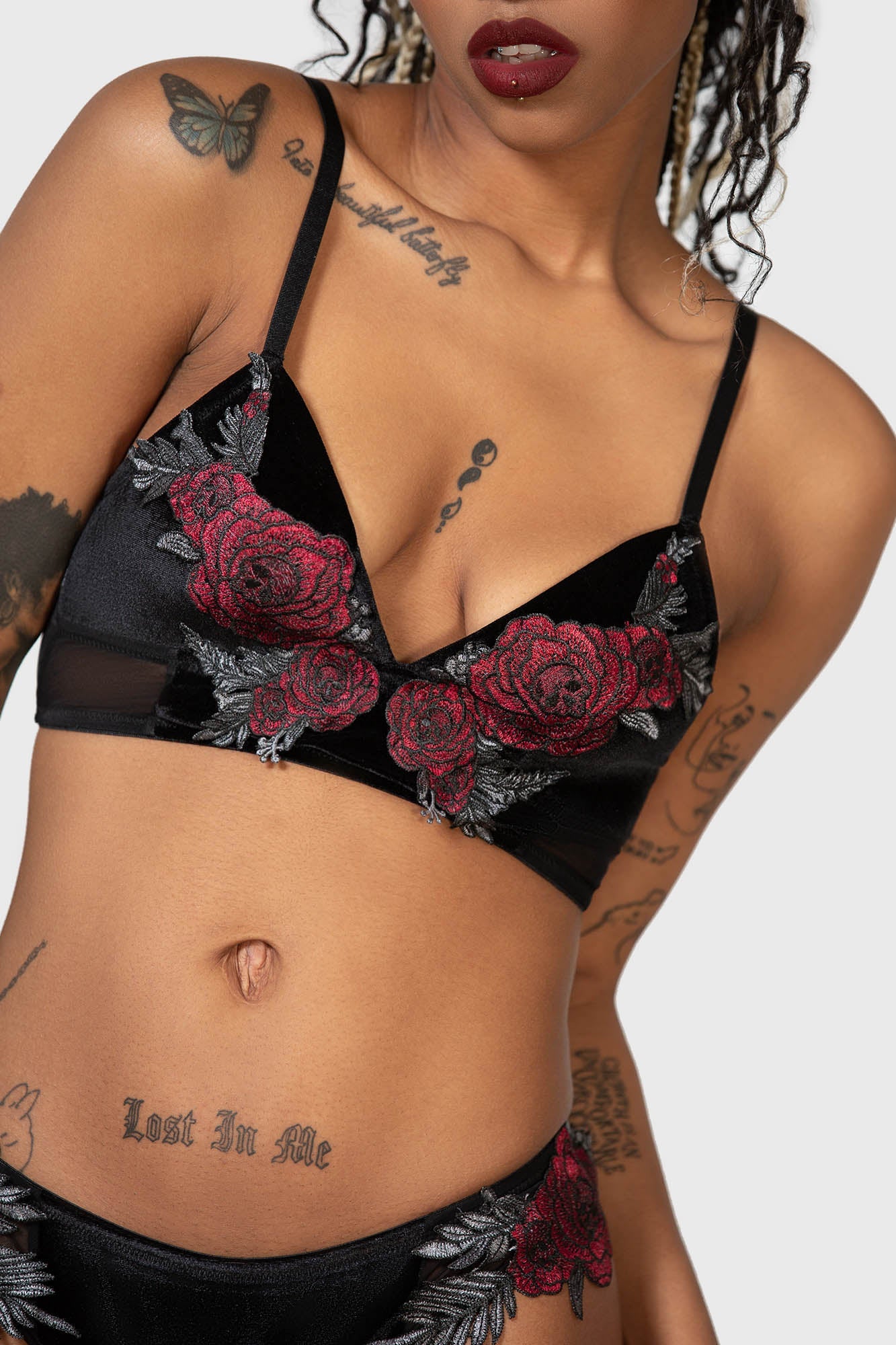 Killstar Pandora's Rose Velvet Bra with Mesh Inserts