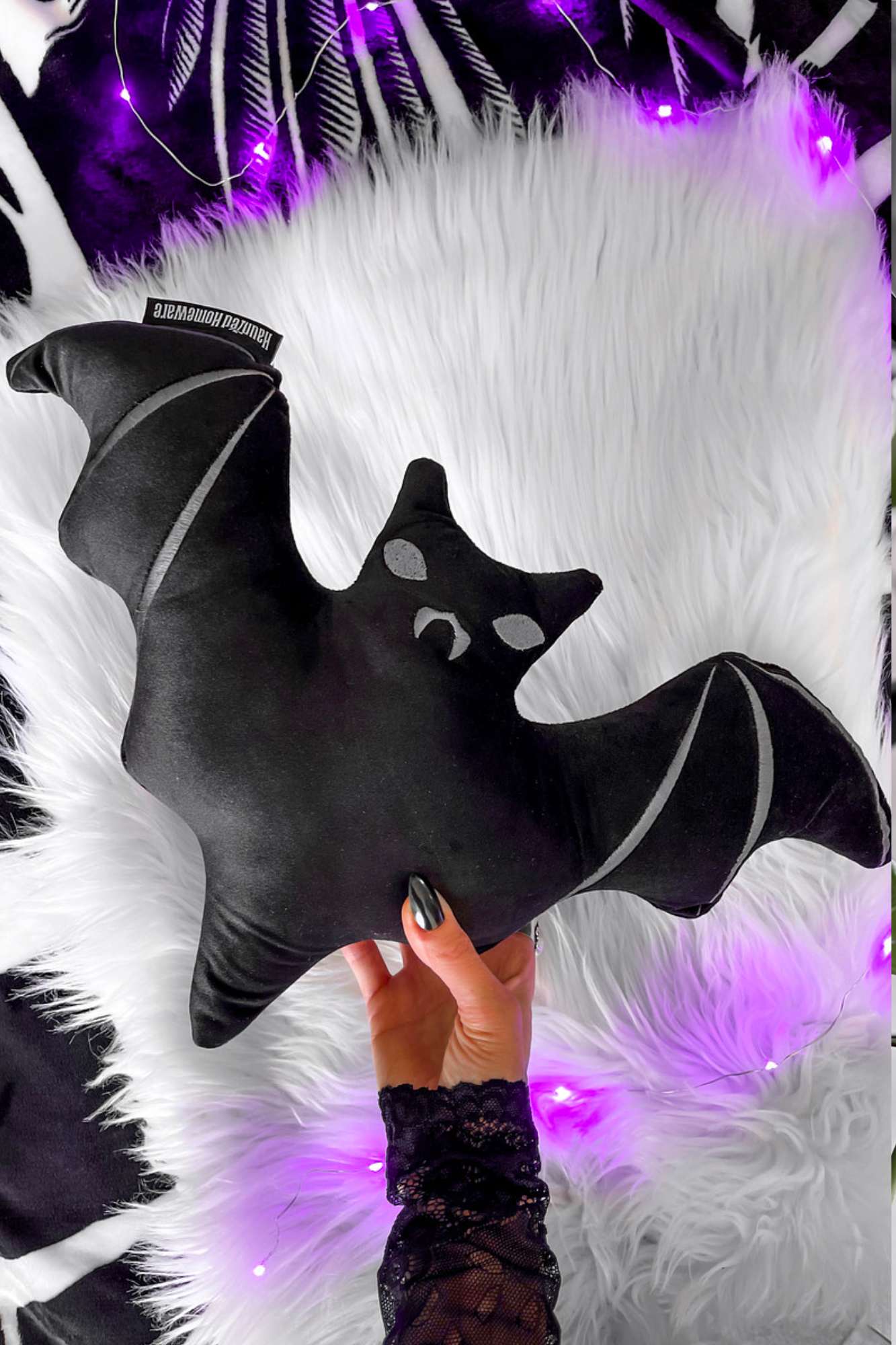 Killstar Noctem Bat Shaped Plush Cushion with Embroidery