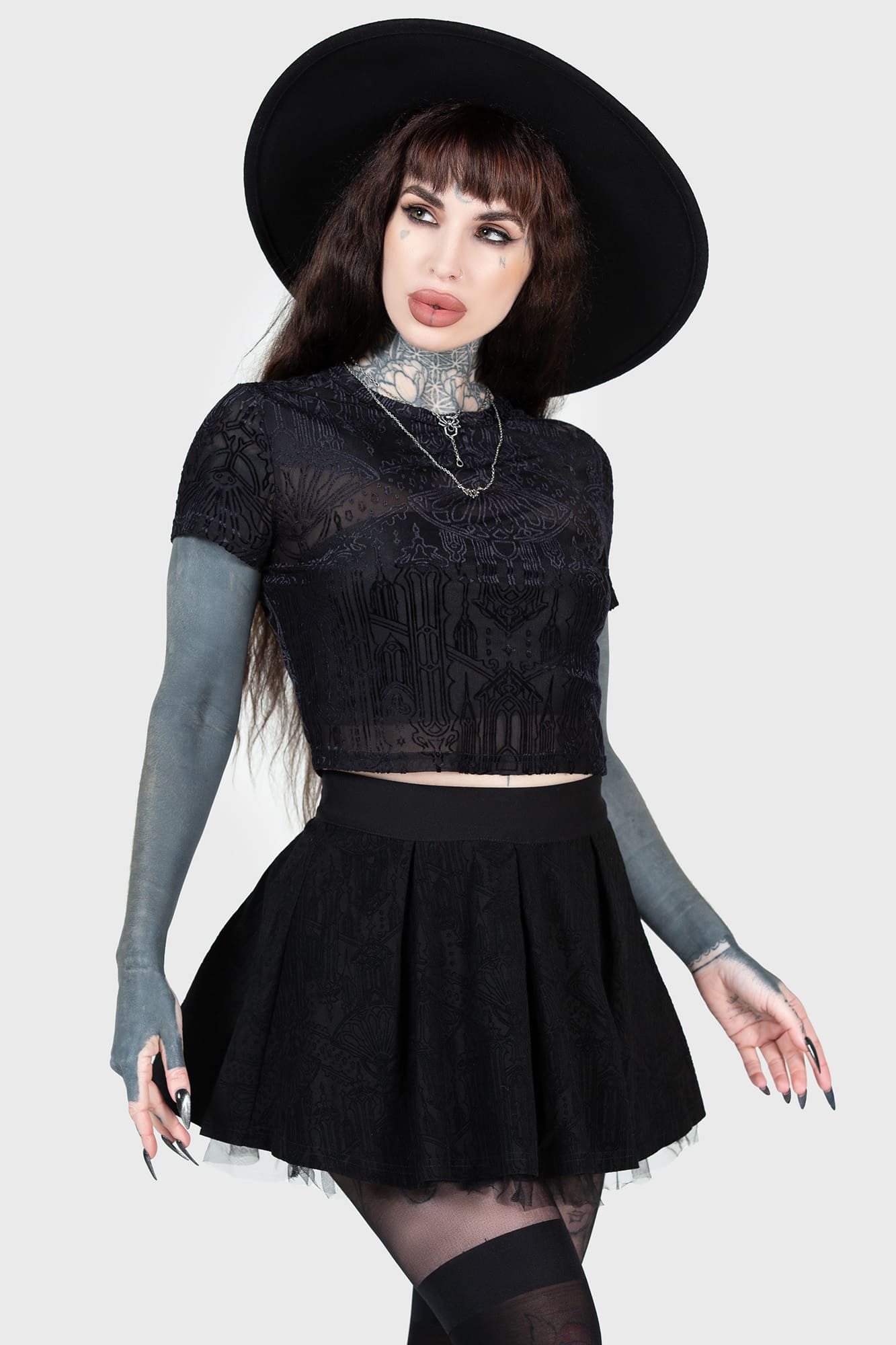 Killstar Scarsity Pleated Mini Skirt - Velvet Gothic Style