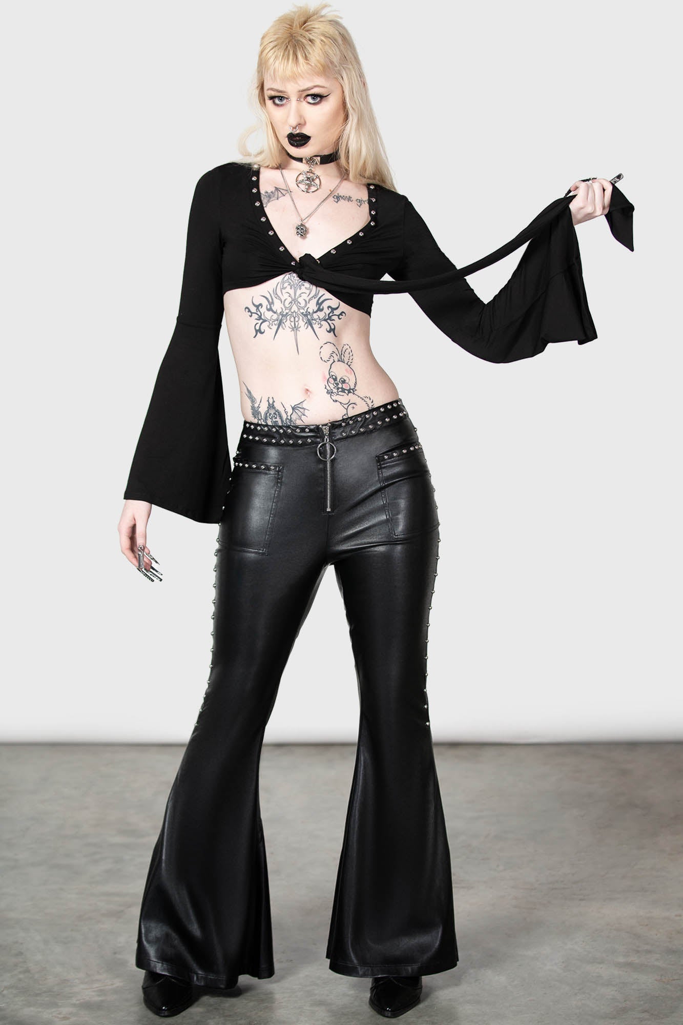 Killstar Sulfuric Magma Flared PU Leather Pants