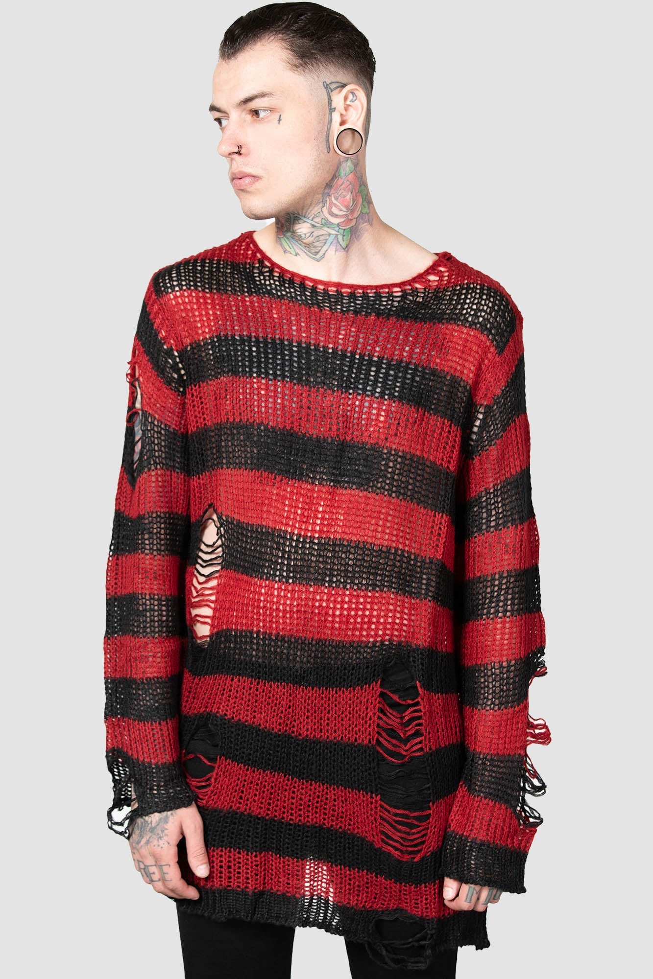 Killstar Total Horror Knit Sweater - Distressed Gothic Long Sleeve