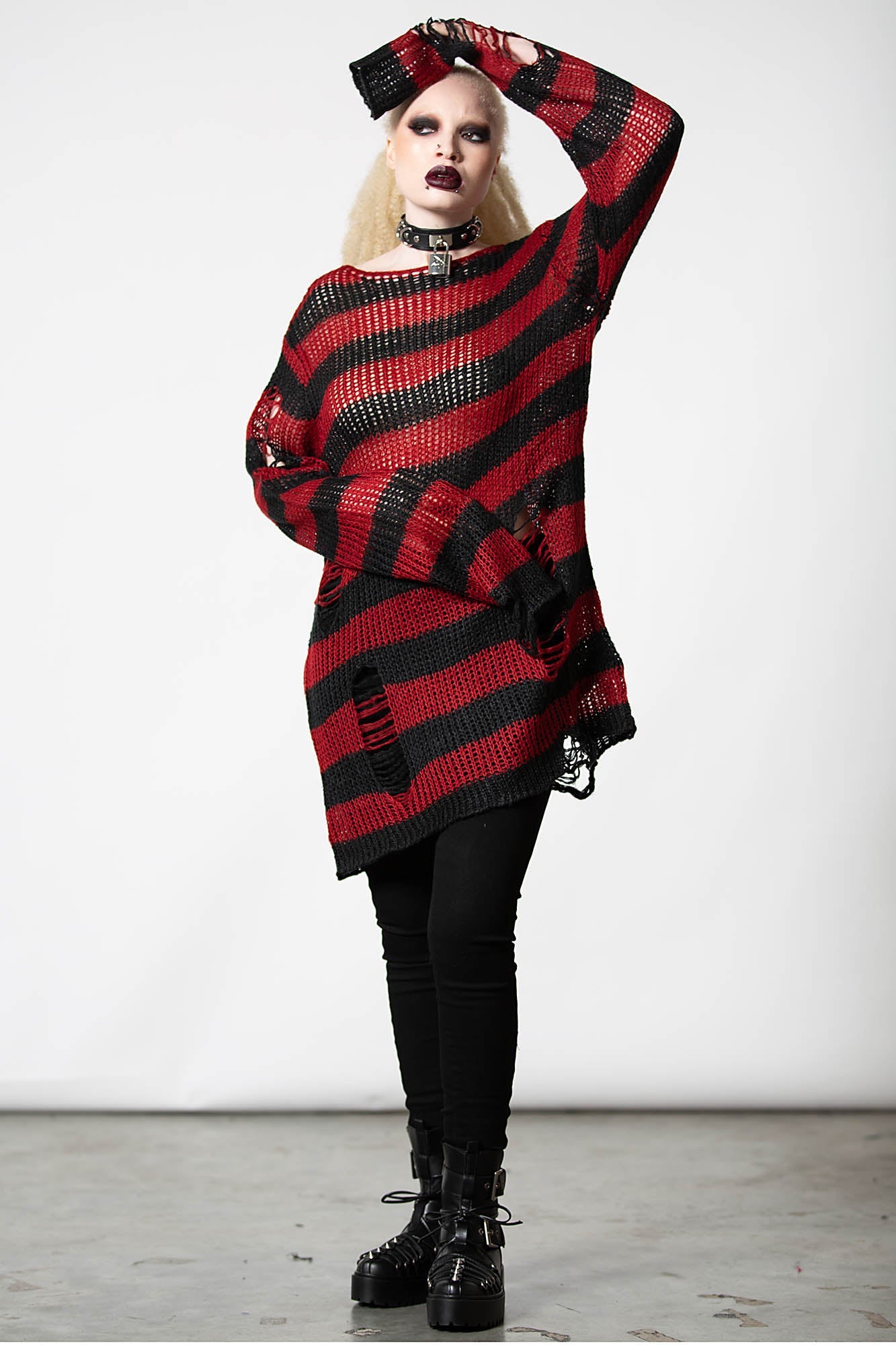 Killstar Total Horror Knit Sweater - Distressed Gothic Long Sleeve