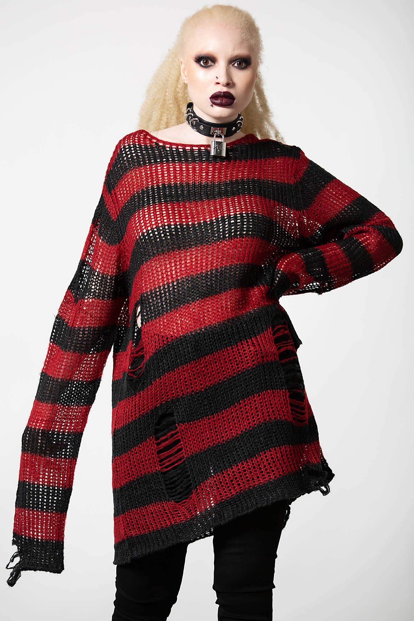 Killstar Total Horror Knit Sweater - Distressed Gothic Long Sleeve
