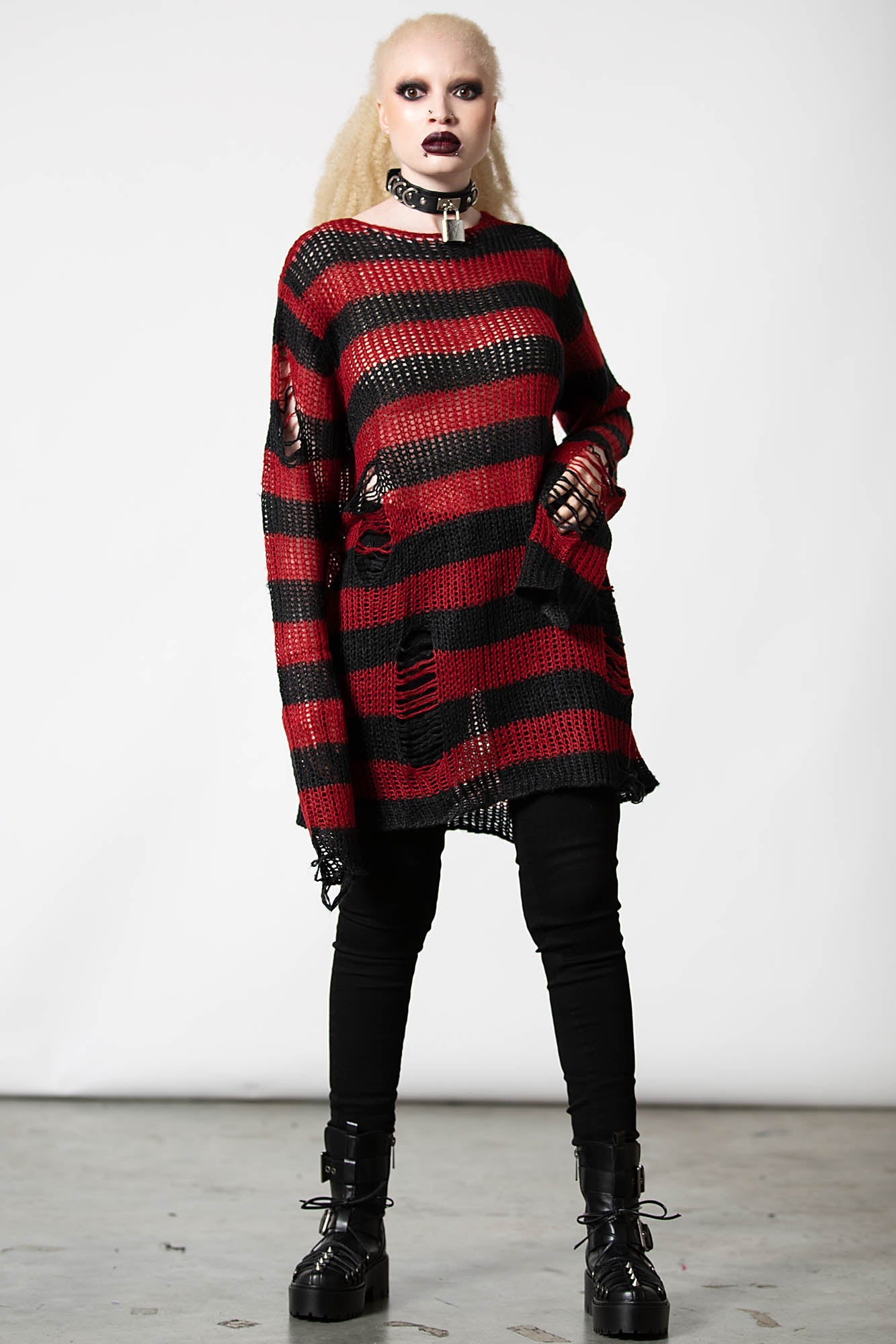 Killstar Total Horror Knit Sweater - Distressed Gothic Long Sleeve