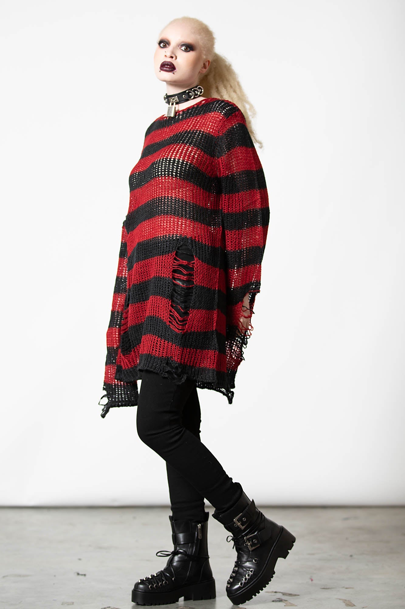 Killstar Total Horror Knit Sweater - Distressed Gothic Long Sleeve