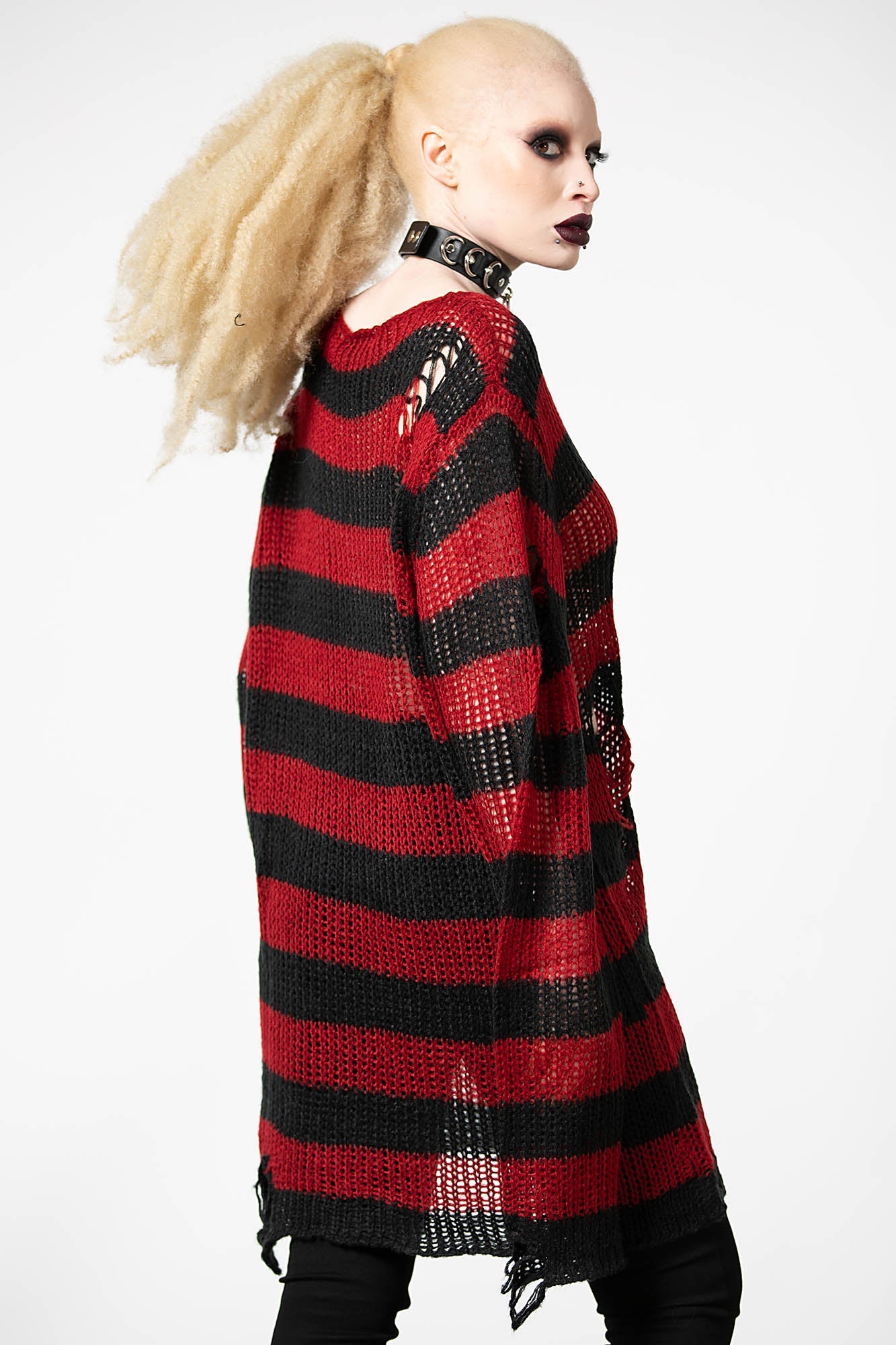 Killstar Total Horror Knit Sweater - Distressed Gothic Long Sleeve