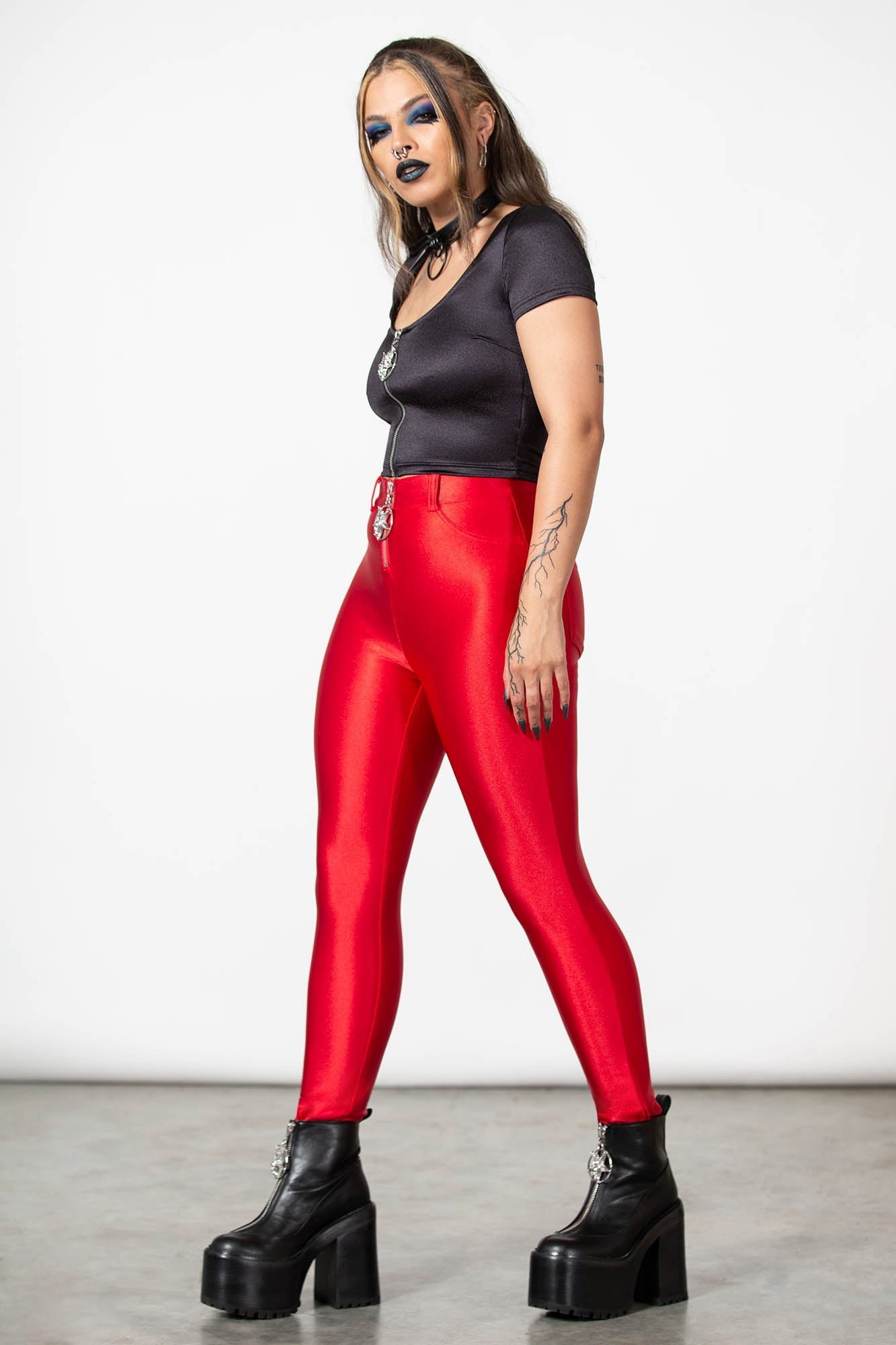 Killstar Disco Obskura High-Shine Stretch Jeans with Baphomet Zip
