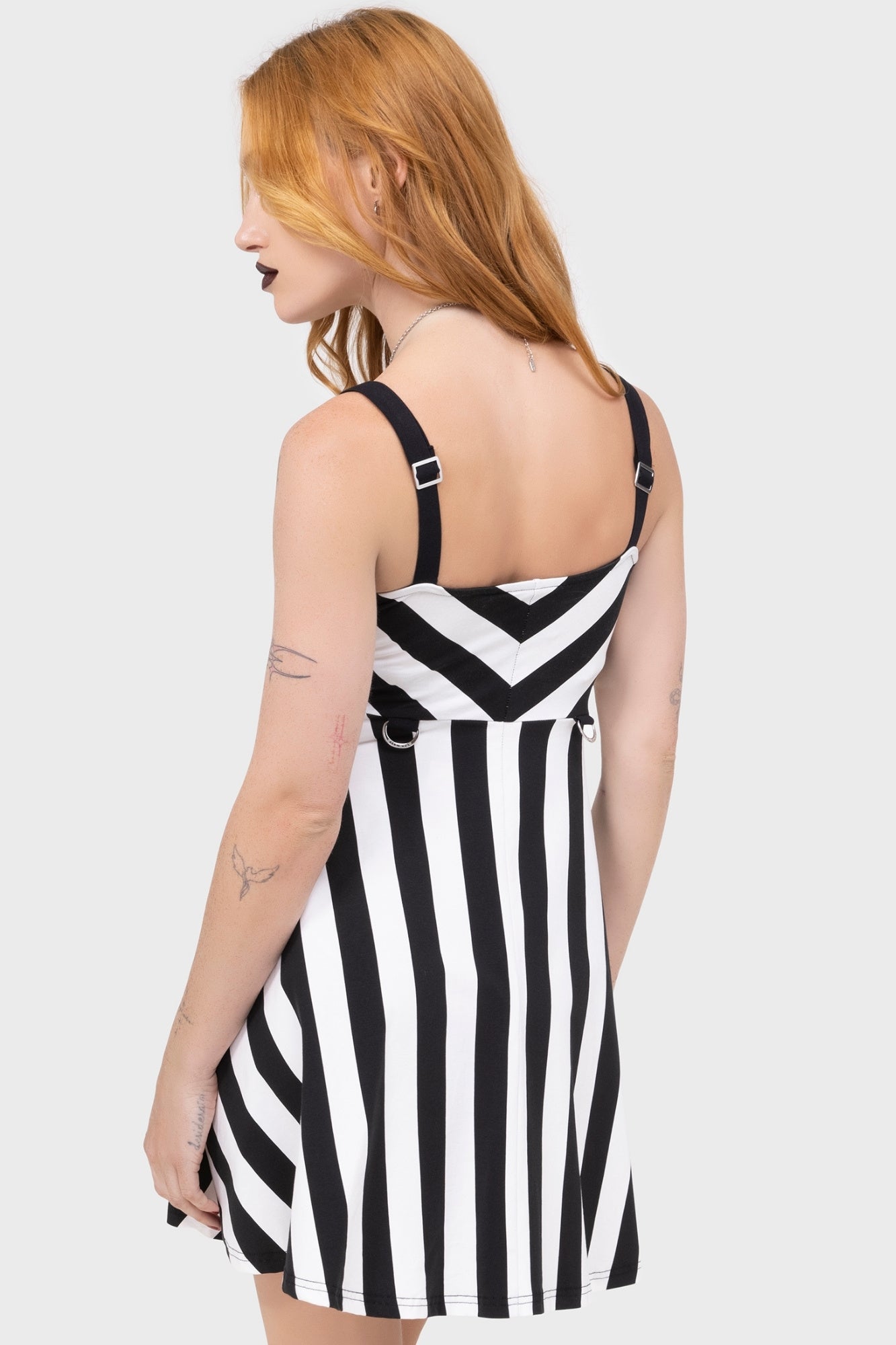 Killstar Black & White Stripe Fitted Dress with Adjustable Straps