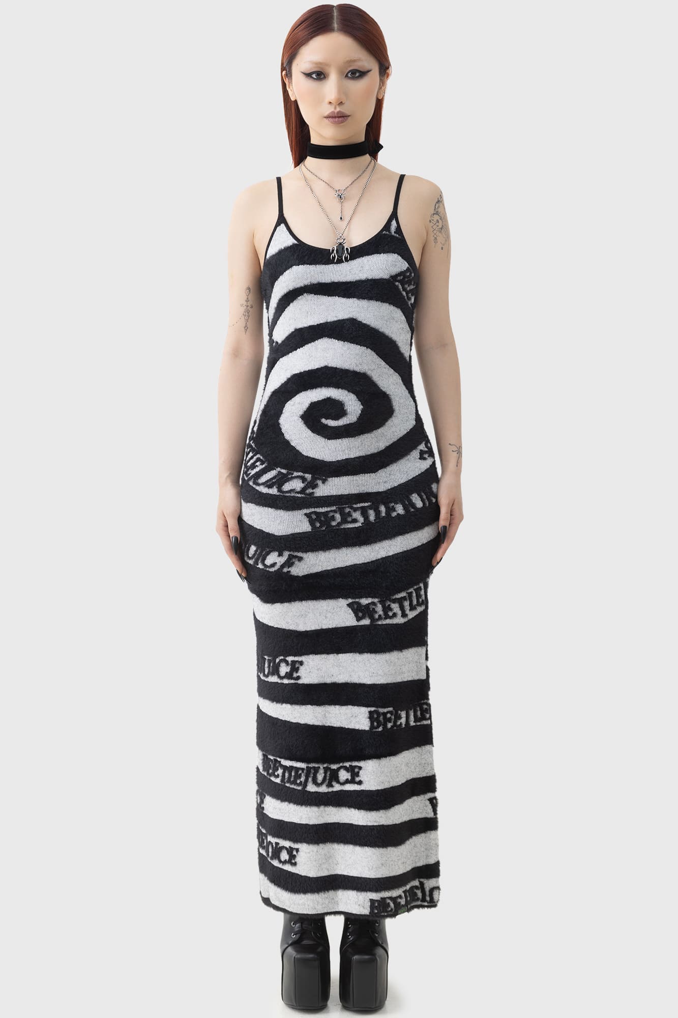 Killstar Beetlejuice Vertigo Spiral Knit Maxi Dress