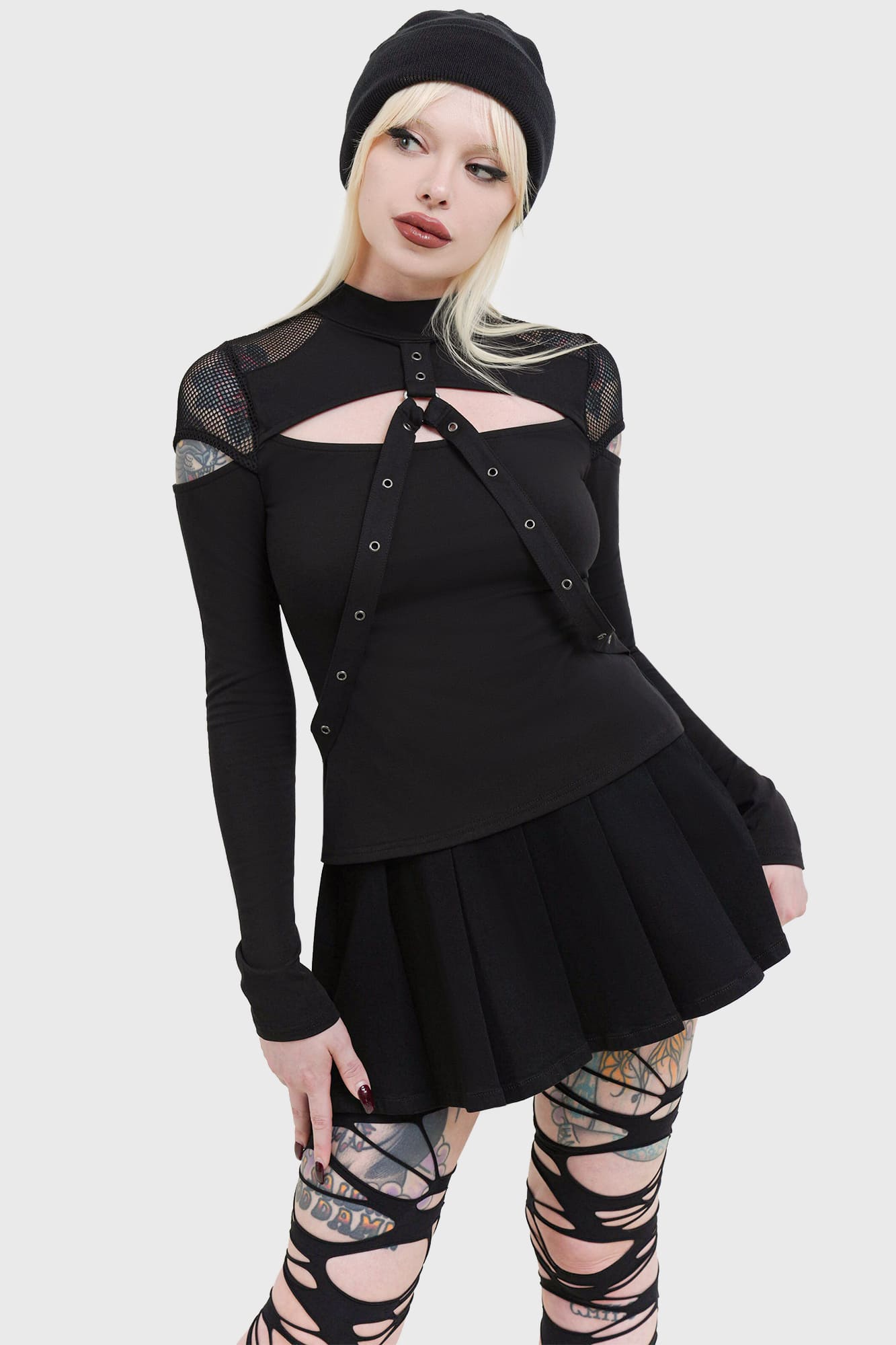 Killstar Miss Masher Fishnet Panel Gothic Top with Cut Outs