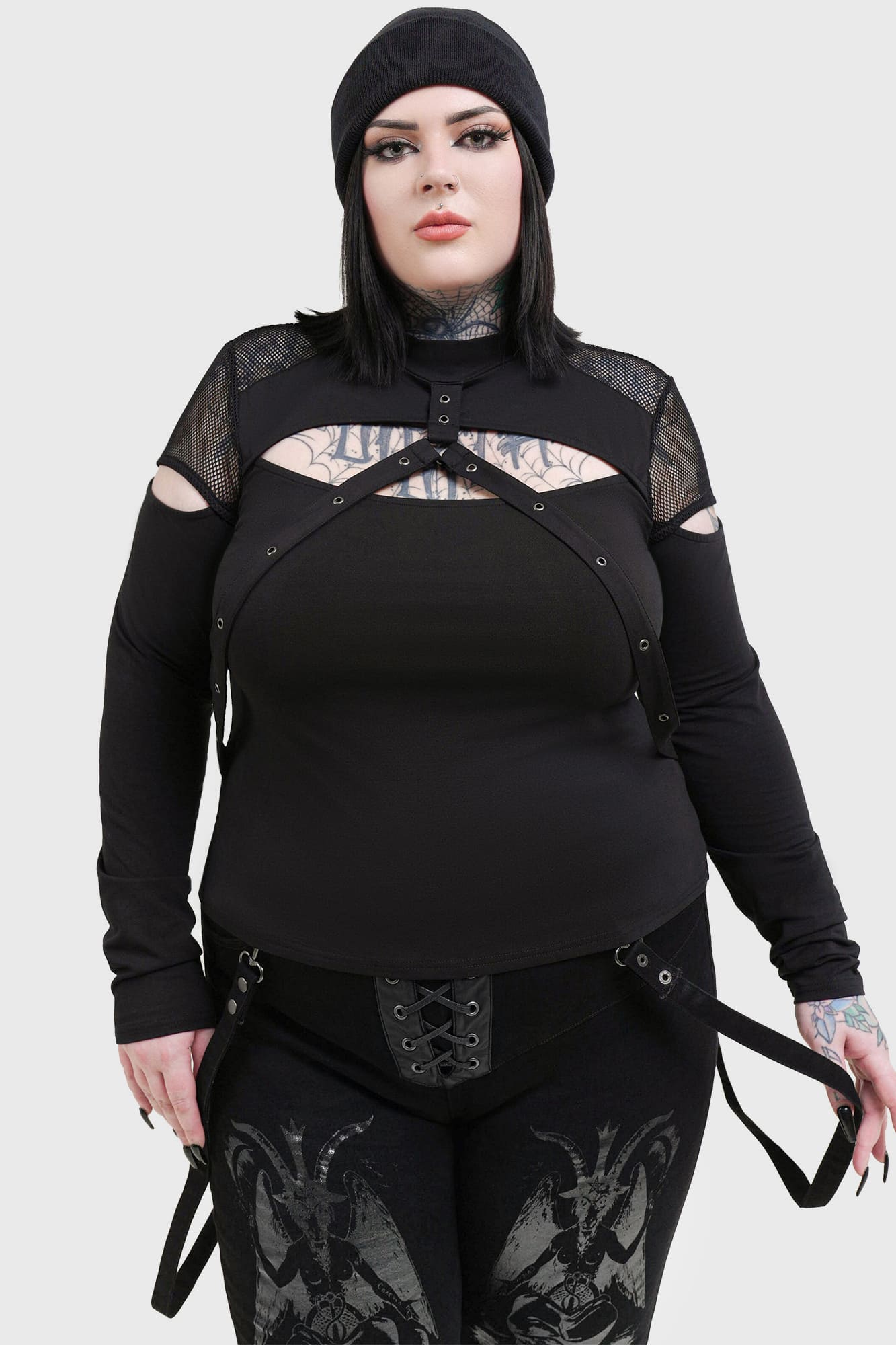 Killstar Miss Masher Fishnet Panel Gothic Top with Cut Outs