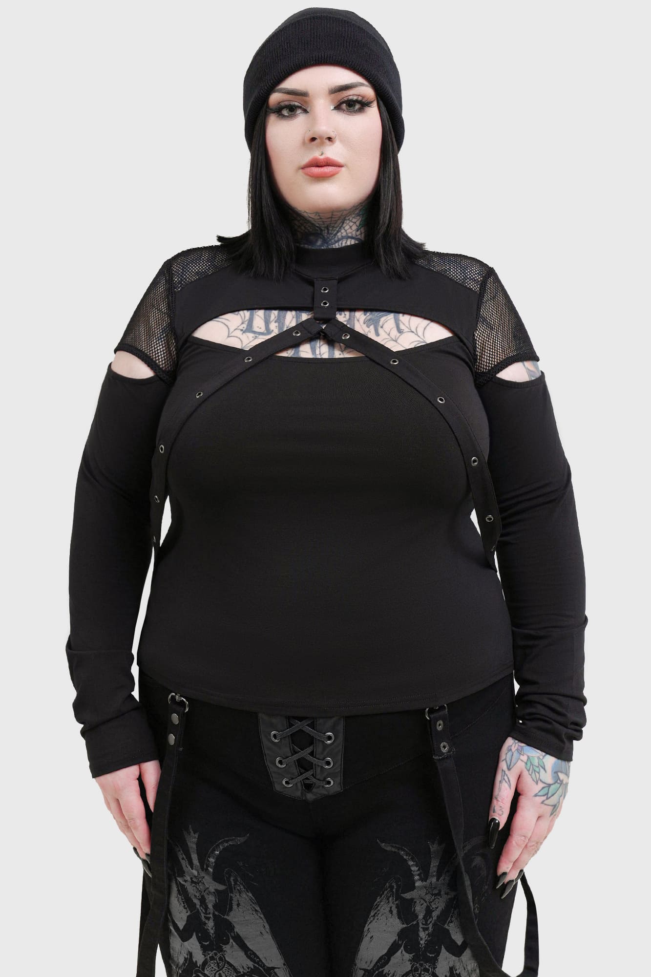 Killstar Miss Masher Fishnet Panel Gothic Top with Cut Outs