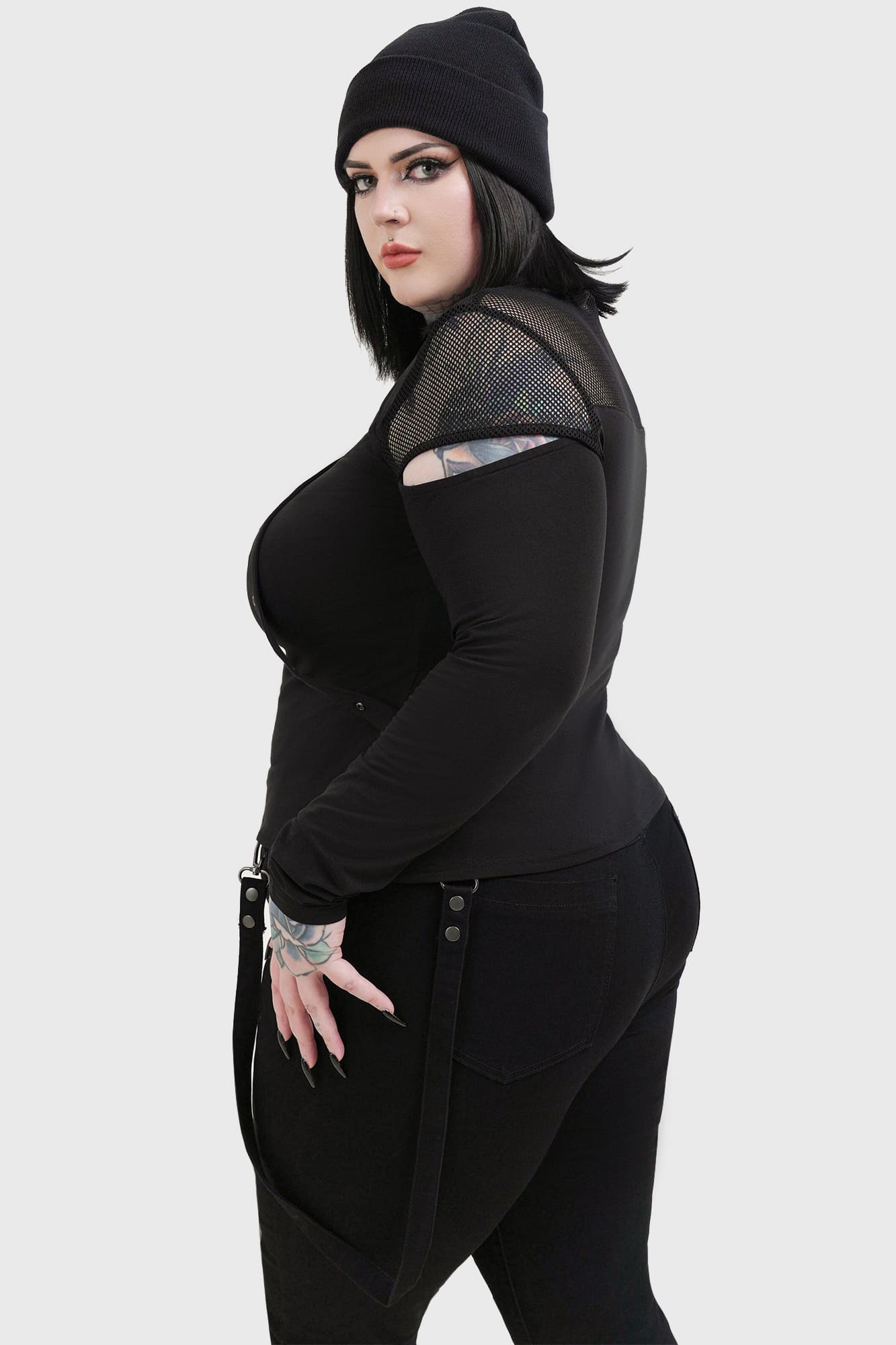 Killstar Miss Masher Fishnet Panel Gothic Top with Cut Outs