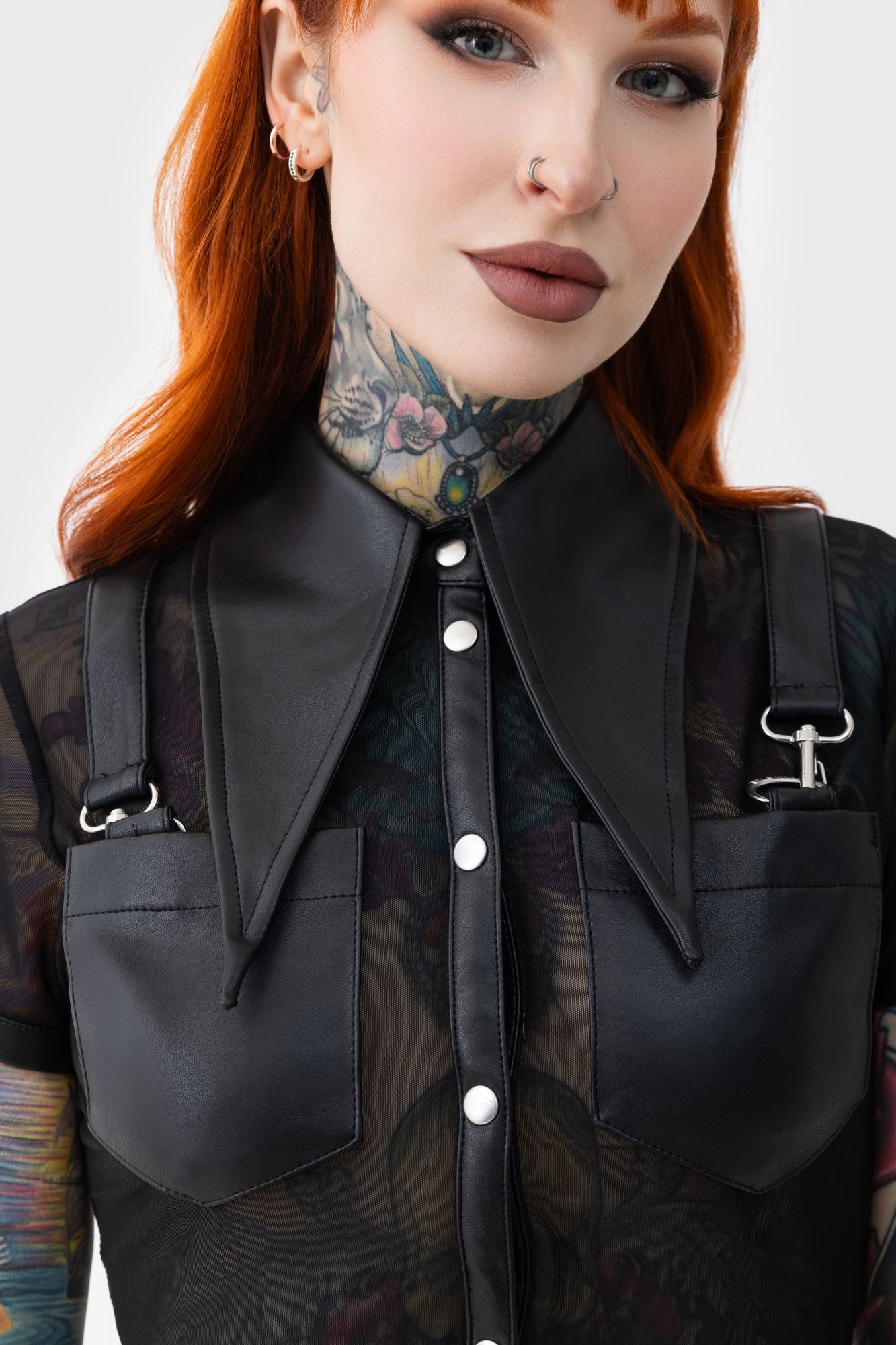 Killstar Dark Halo Mesh Crop Shirt with Faux Leather