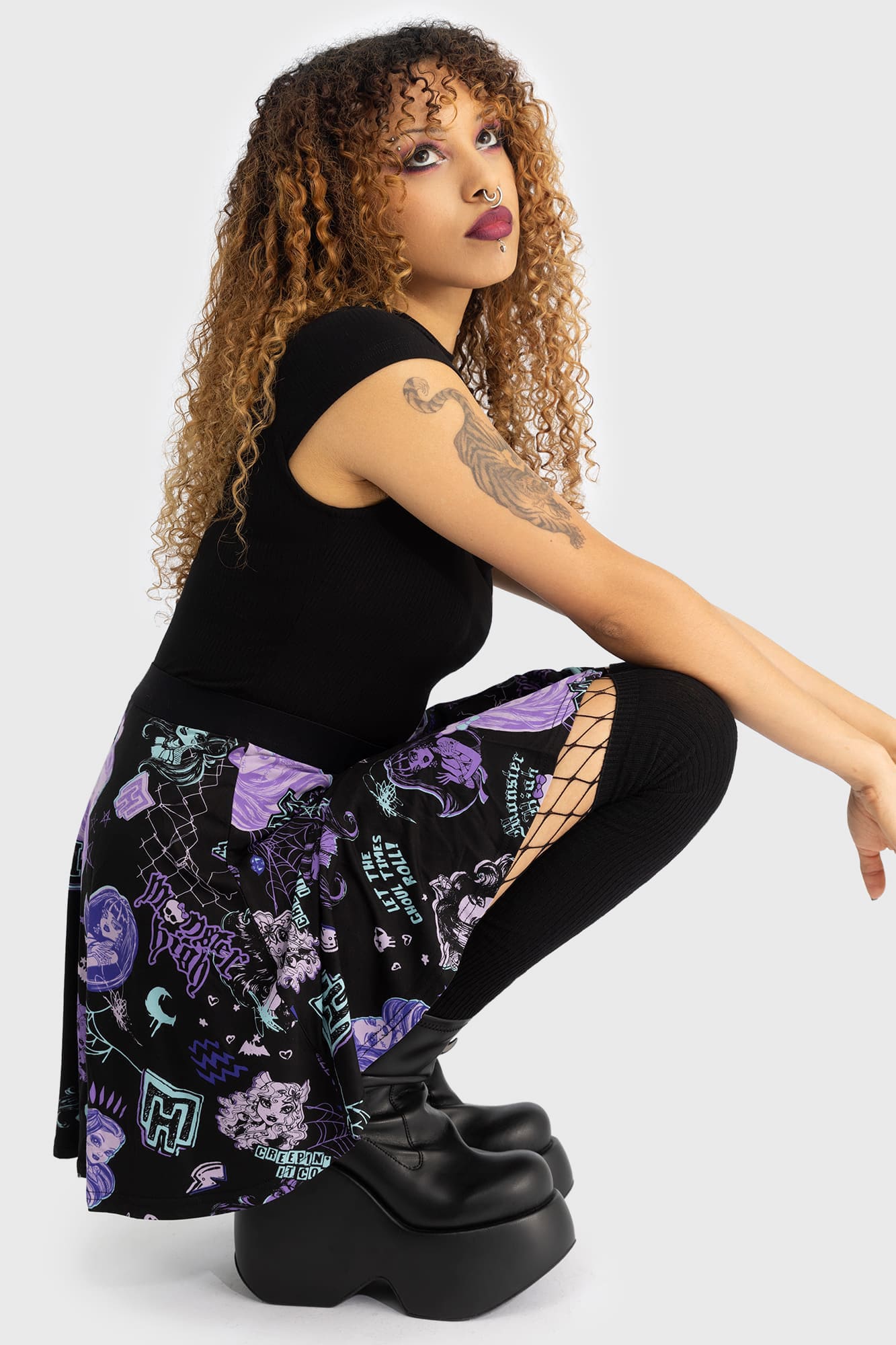 Monster High Haunt It Mini Skirt - Skater Style, Stretch Fabric