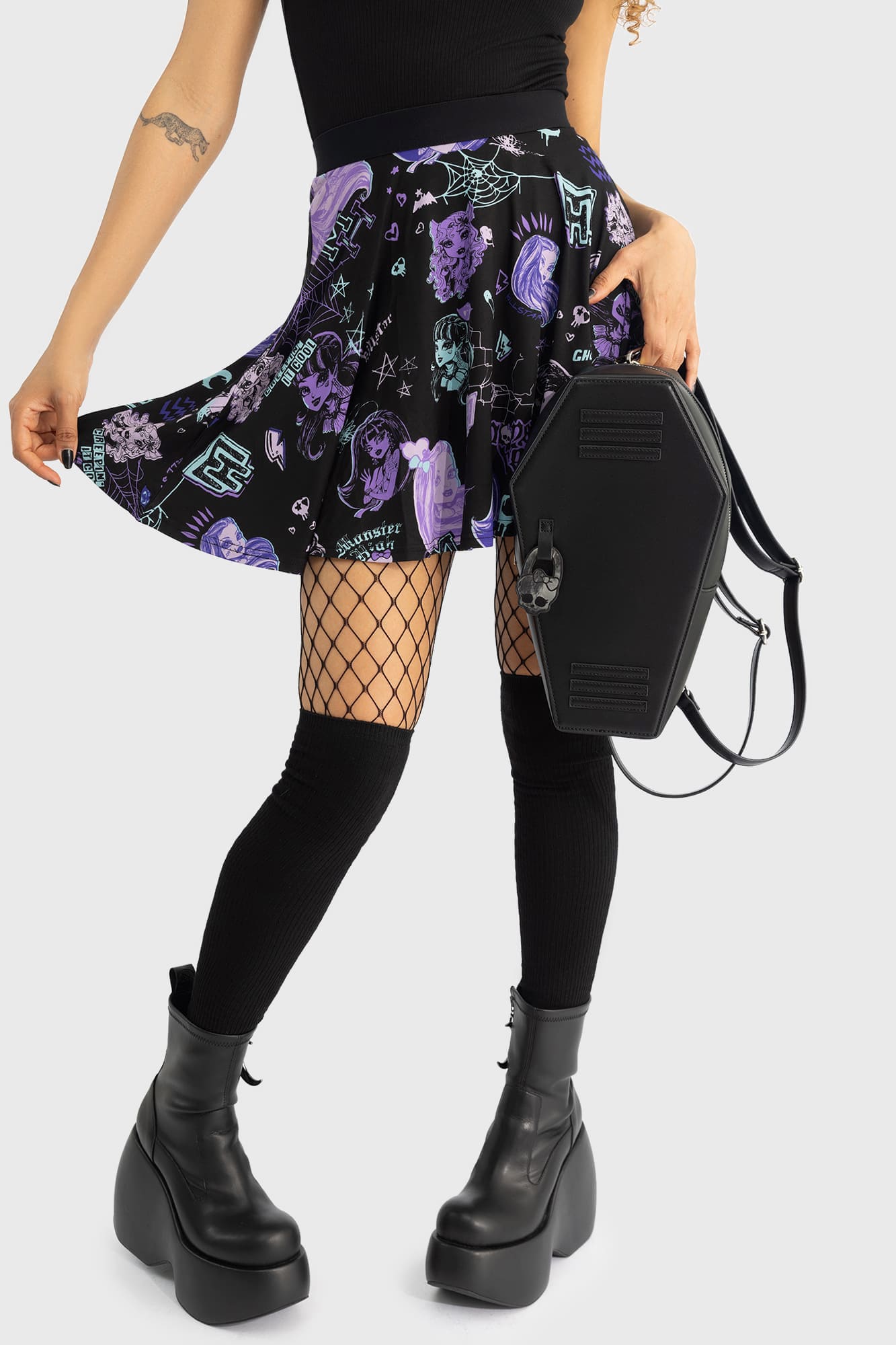 Monster High Haunt It Mini Skirt - Skater Style, Stretch Fabric